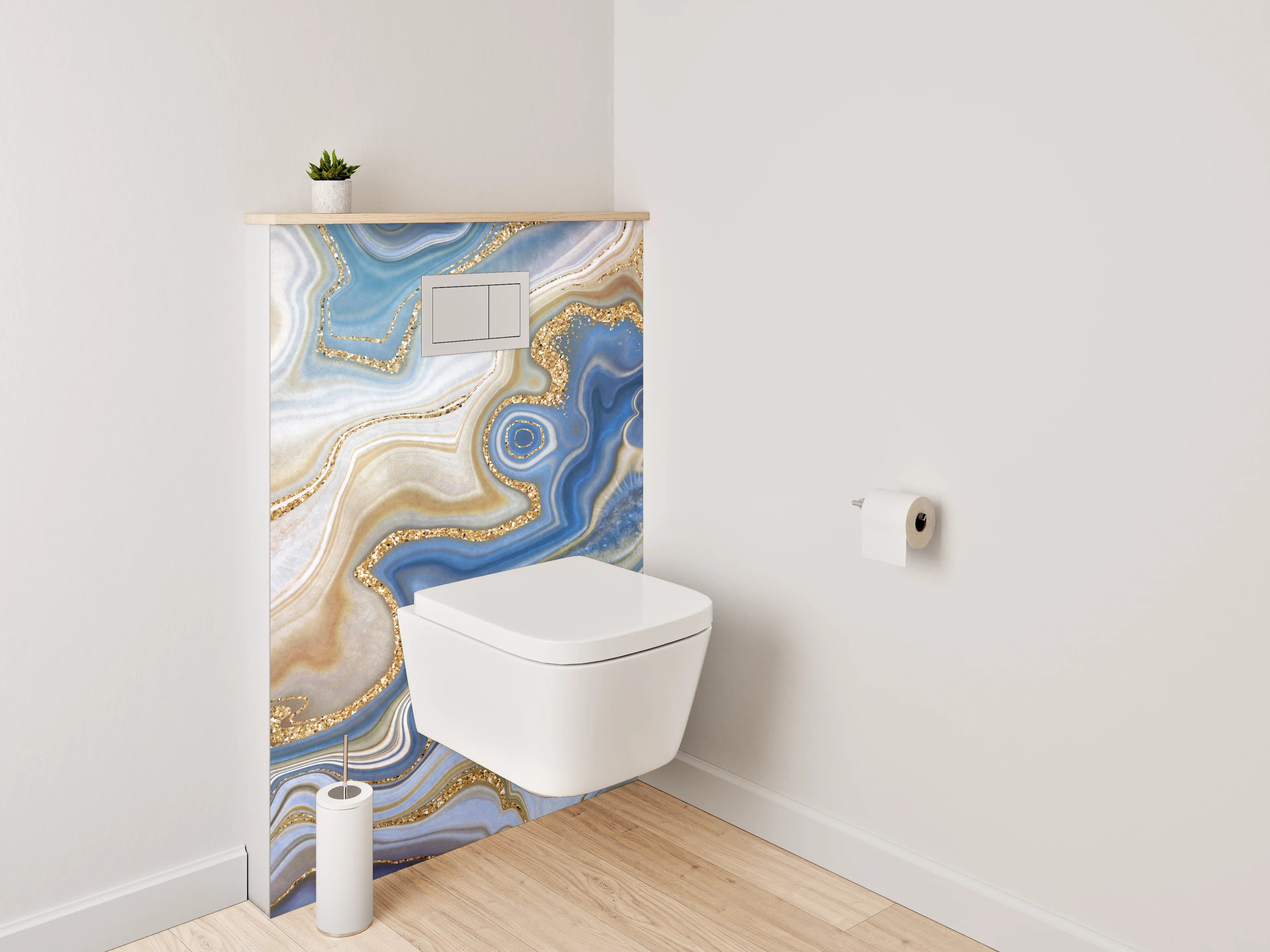 WC-Rückwand - Abstrakte Marmor-Optik mit Goldakzenten
