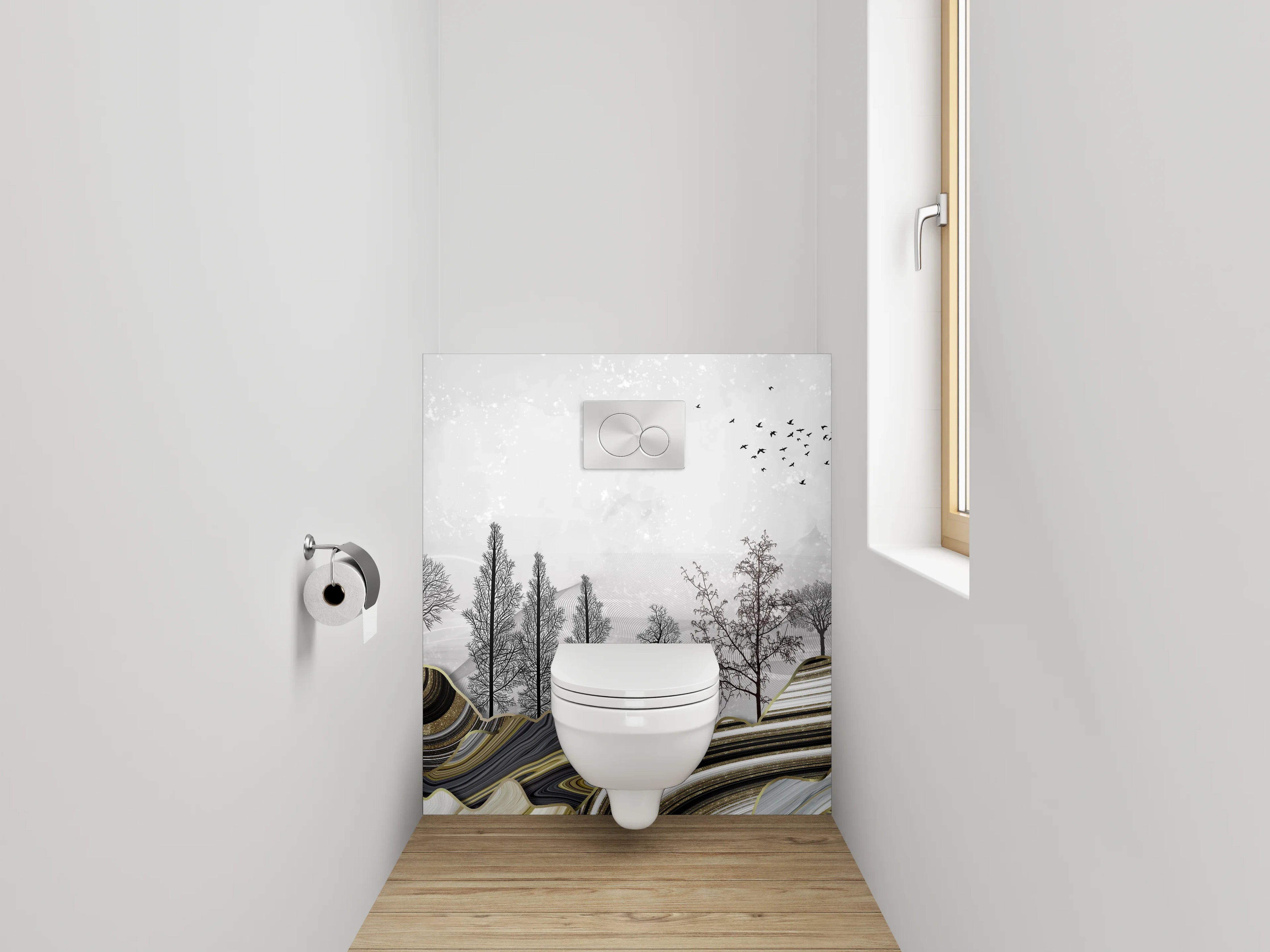 WC-Rückwand - Abstrakte Marmorkunst in Grau und Weiß