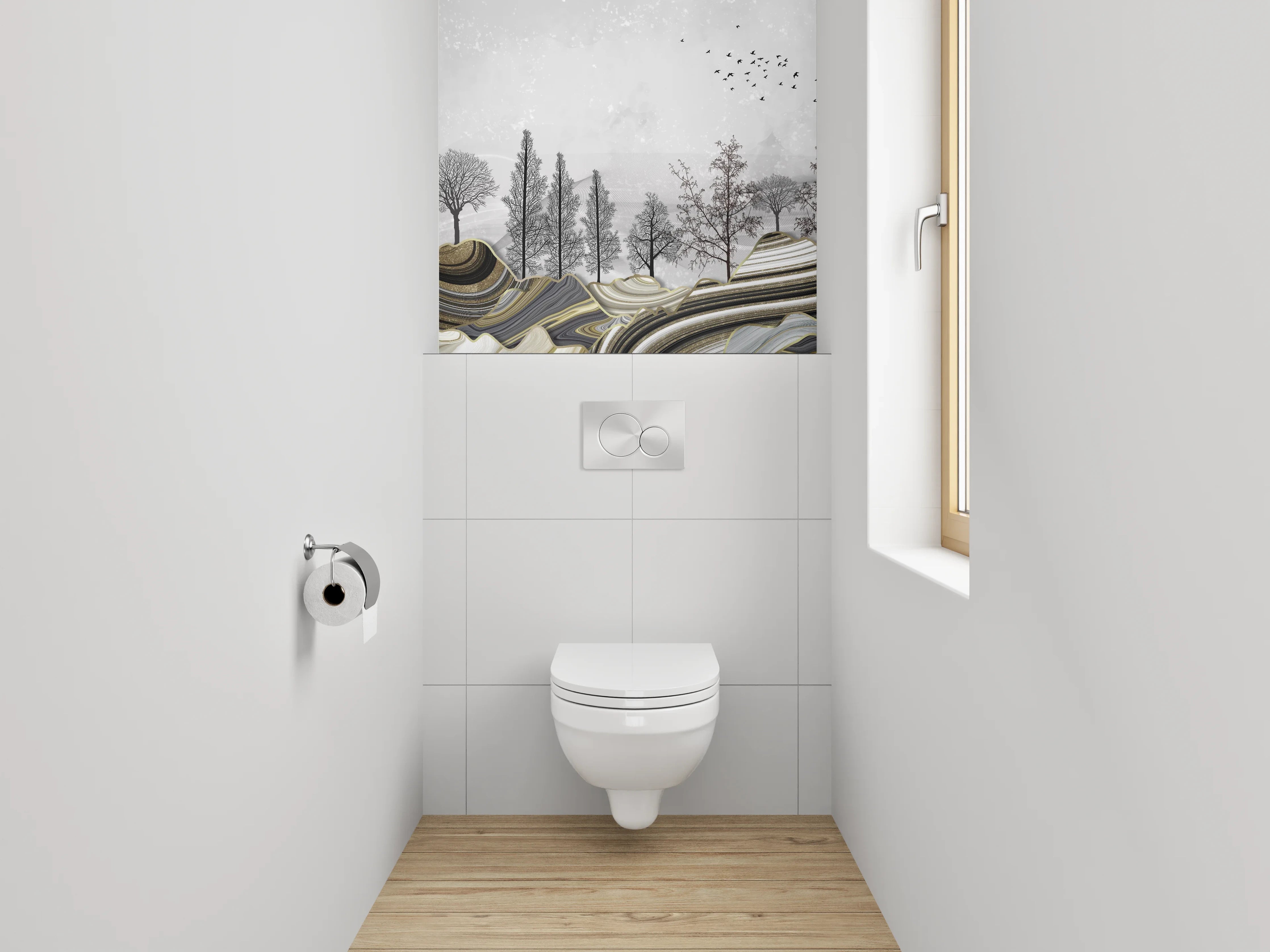 WC-Rückwand - Abstrakte Marmorkunst in Grau und Weiß