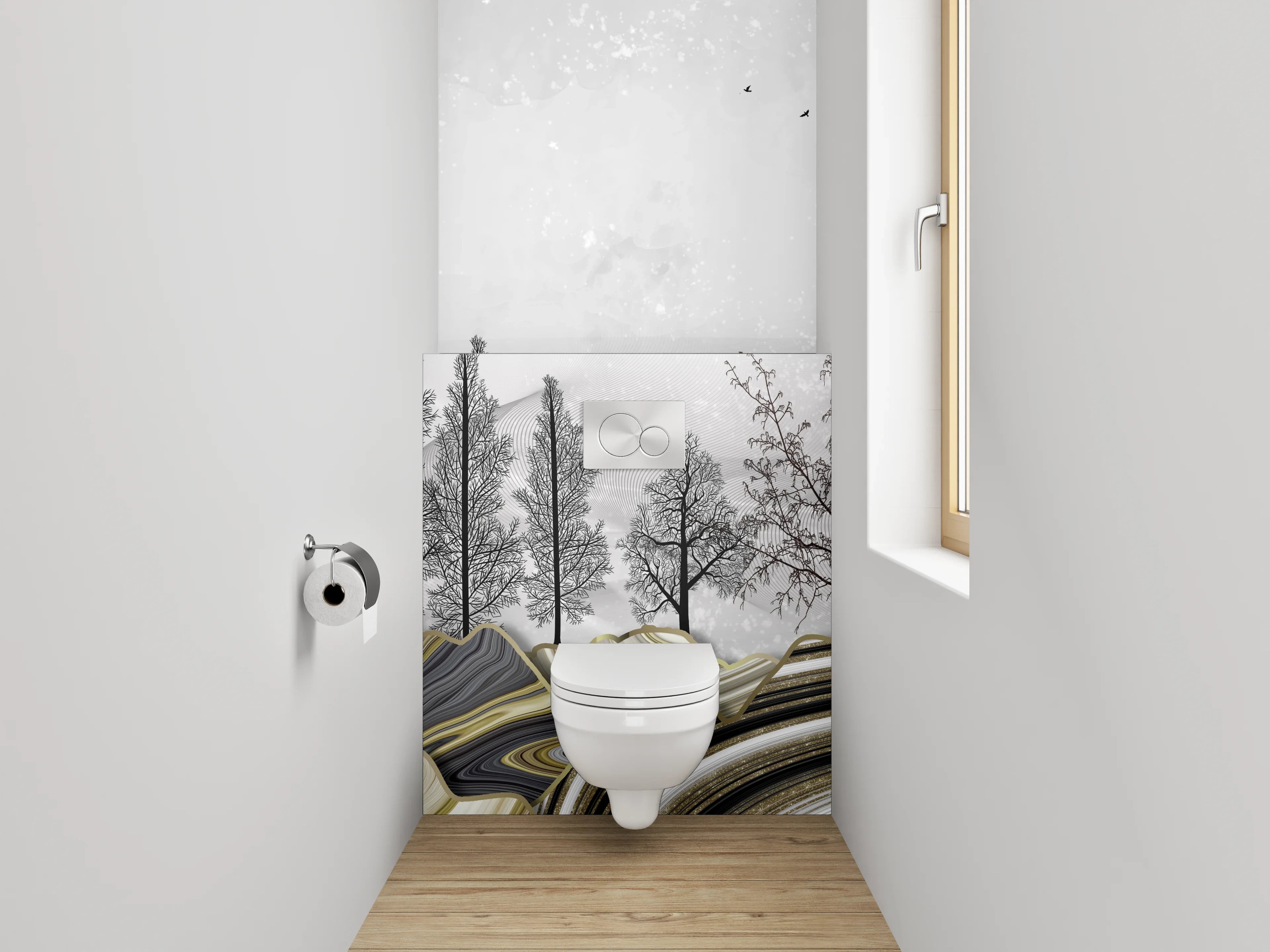 WC-Rückwand - Abstrakte Marmorkunst in Grau und Weiß