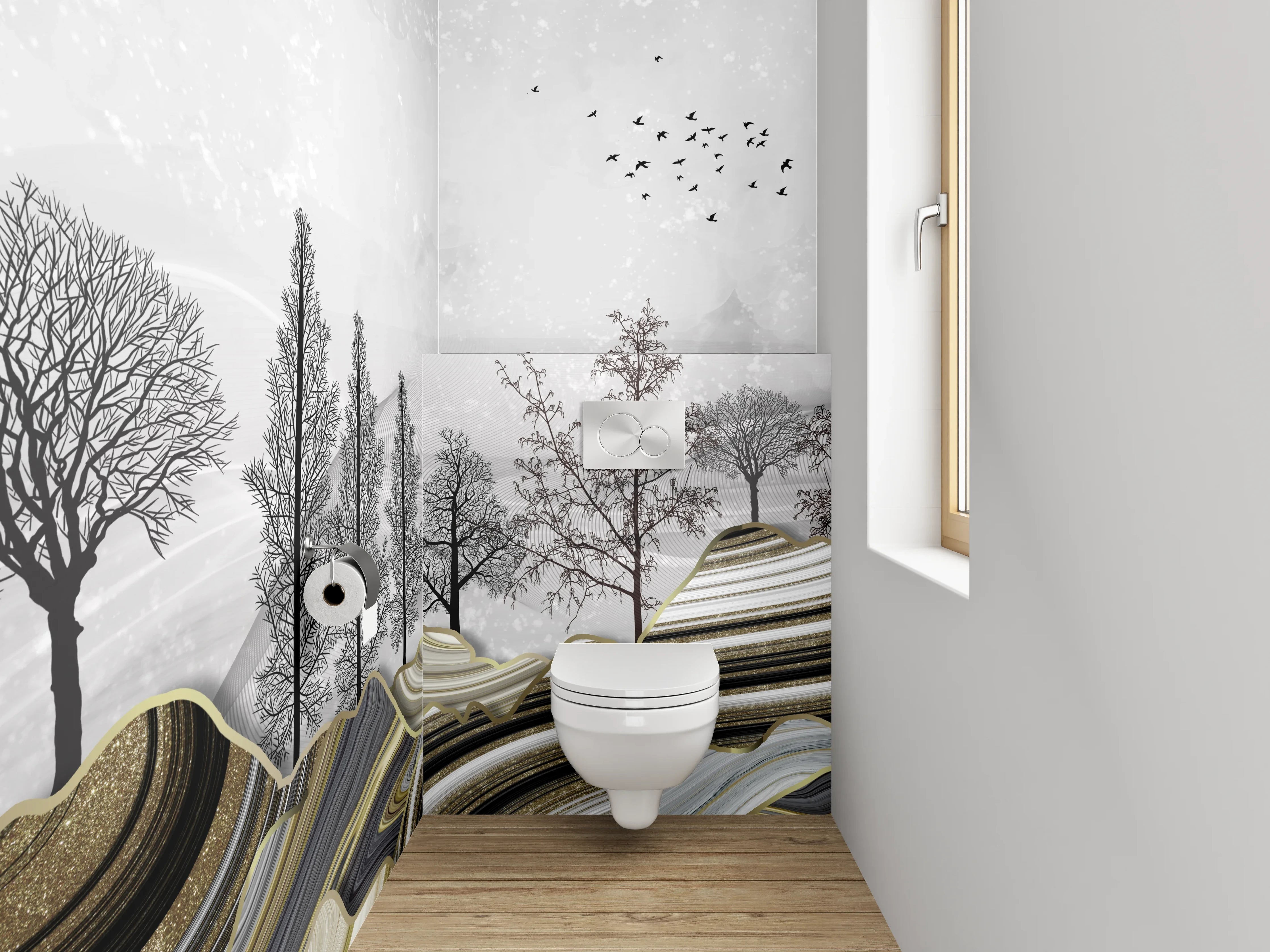 WC-Rückwand - Abstrakte Marmorkunst in Grau und Weiß