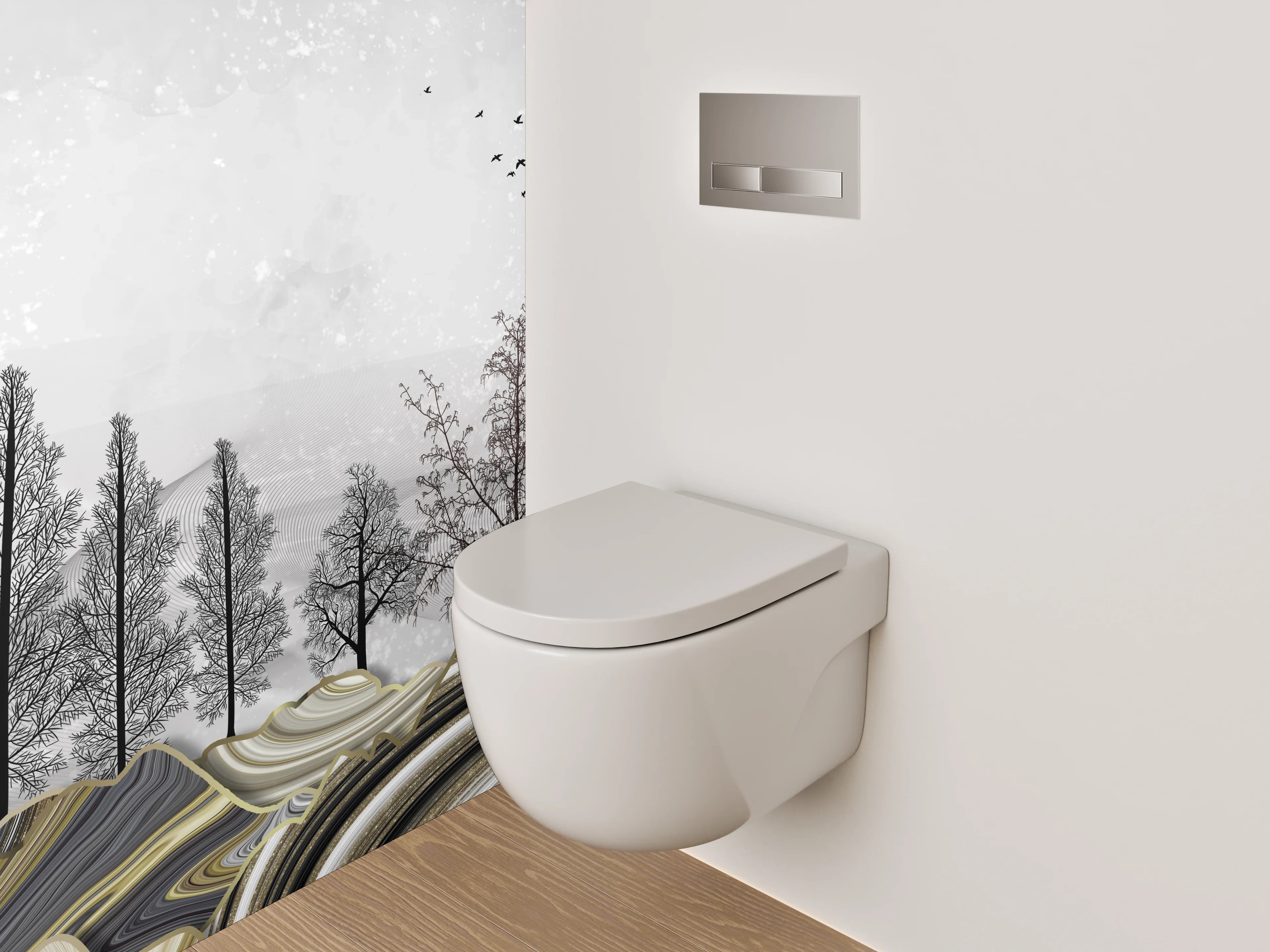 WC-Rückwand - Abstrakte Marmorkunst in Grau und Weiß