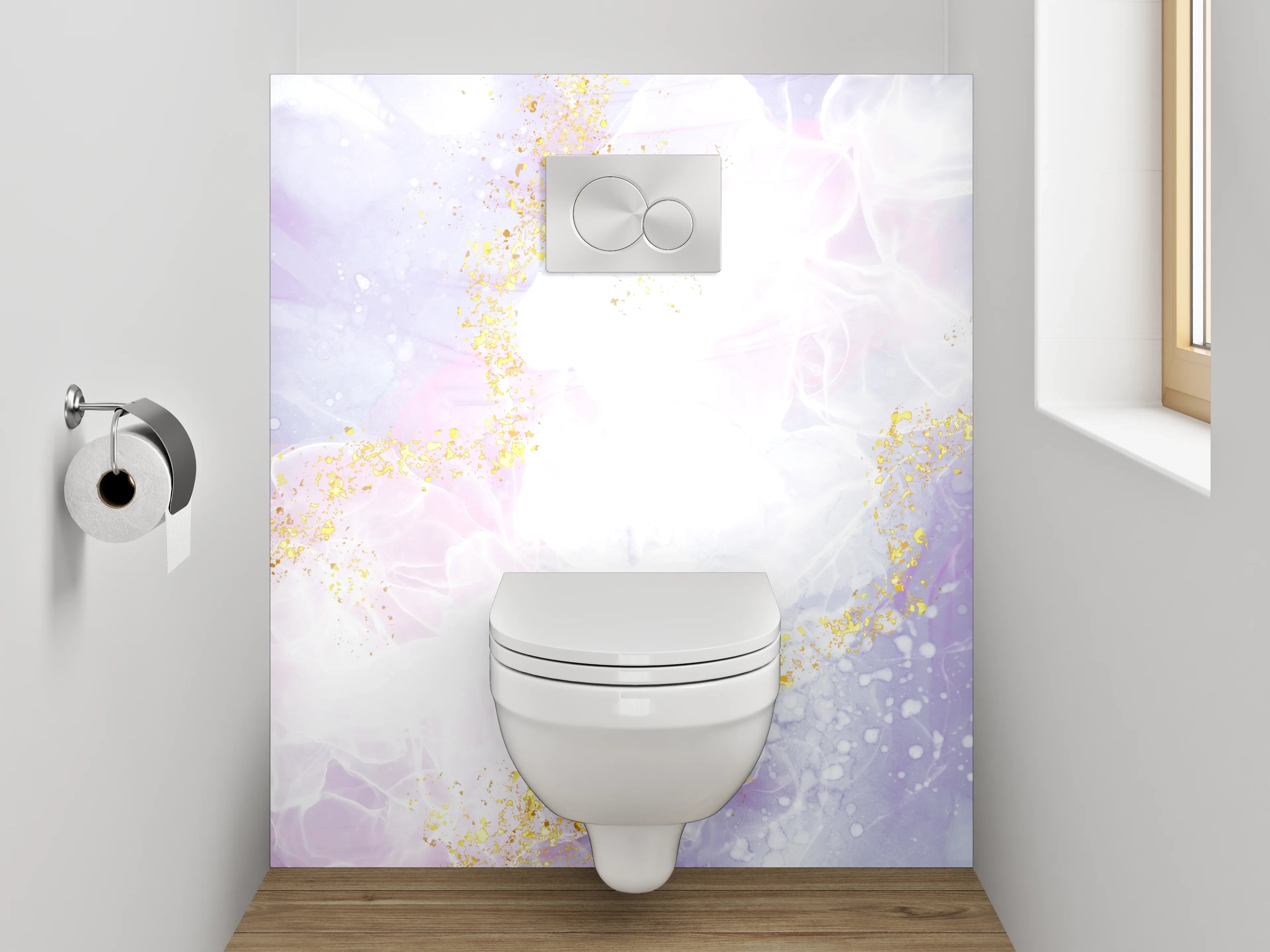 WC-Rückwand - Abstrakte Marmoroptik Goldakzente Aquarell