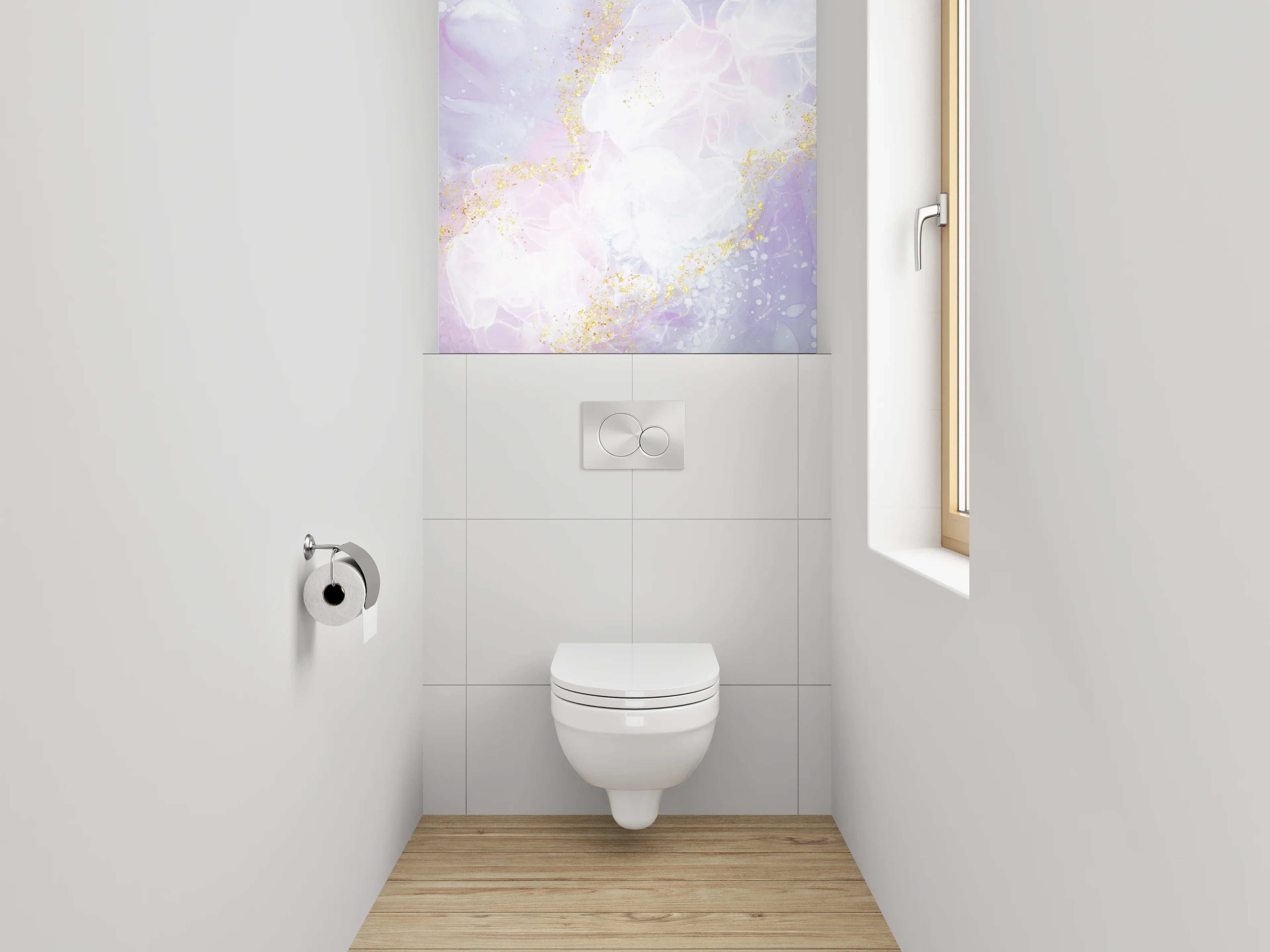 WC-Rückwand - Abstrakte Marmoroptik Goldakzente Aquarell