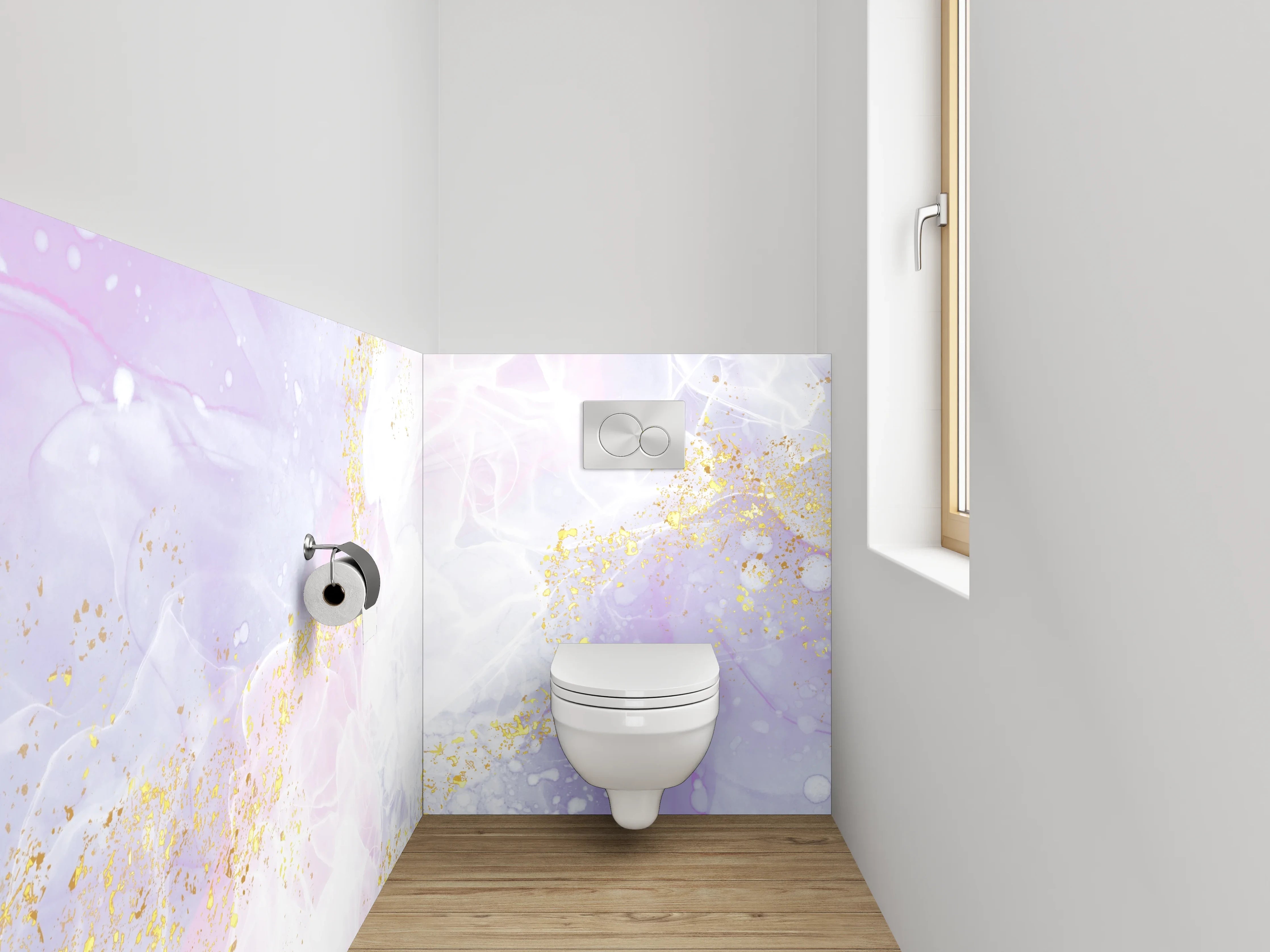 WC-Rückwand - Abstrakte Marmoroptik Goldakzente Aquarell