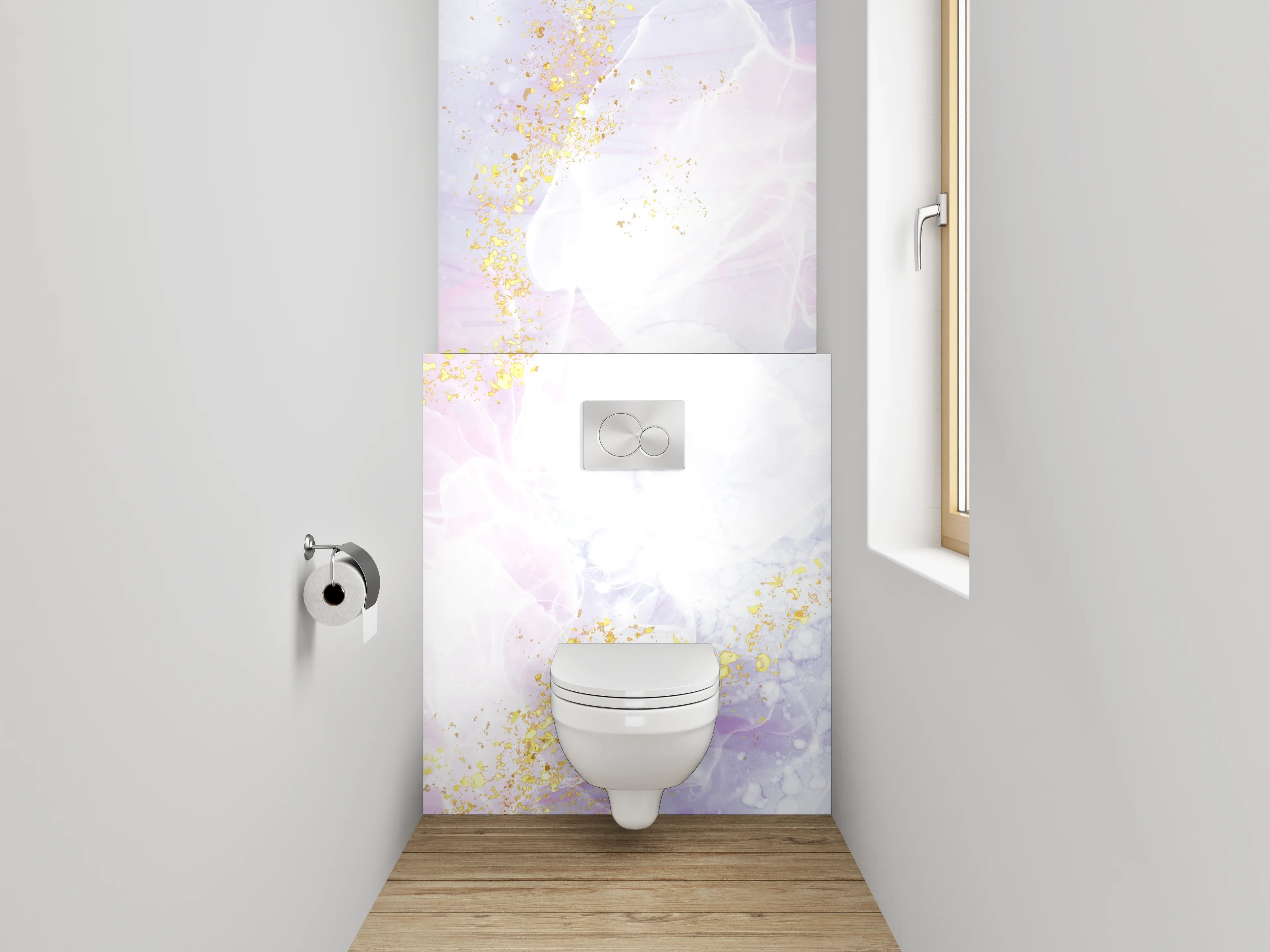 WC-Rückwand - Abstrakte Marmoroptik Goldakzente Aquarell