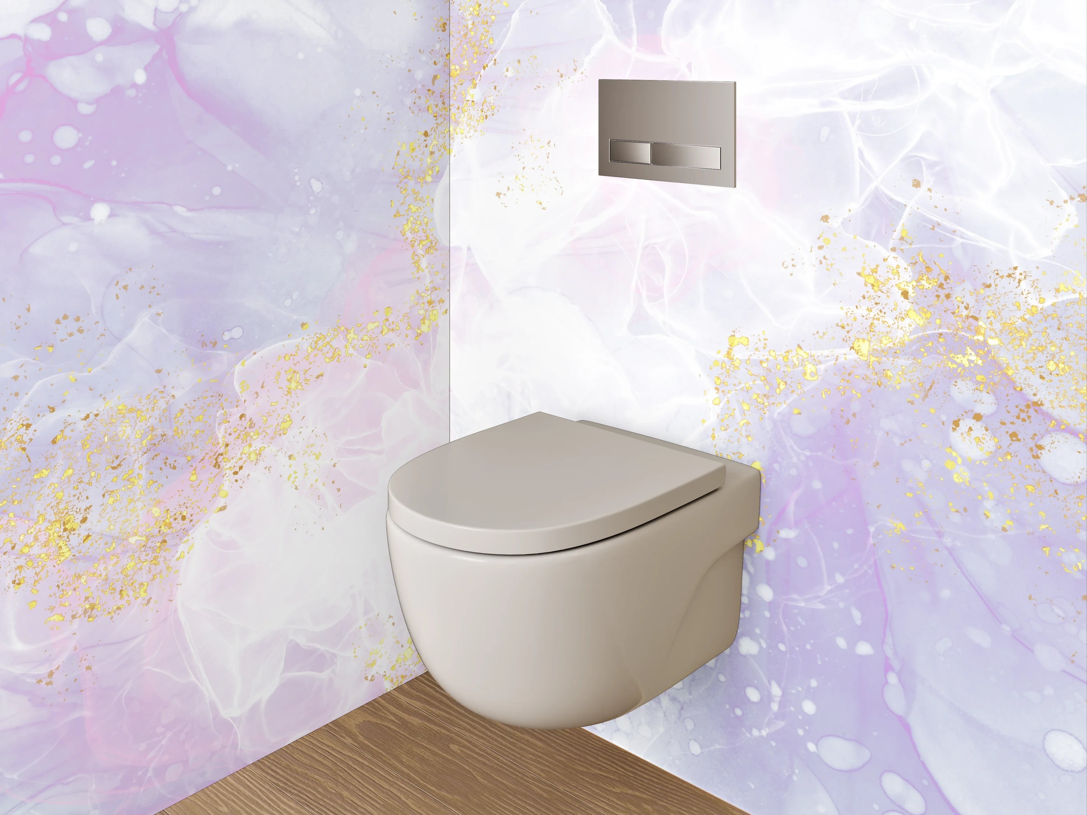 WC-Rückwand - Abstrakte Marmoroptik Goldakzente Aquarell