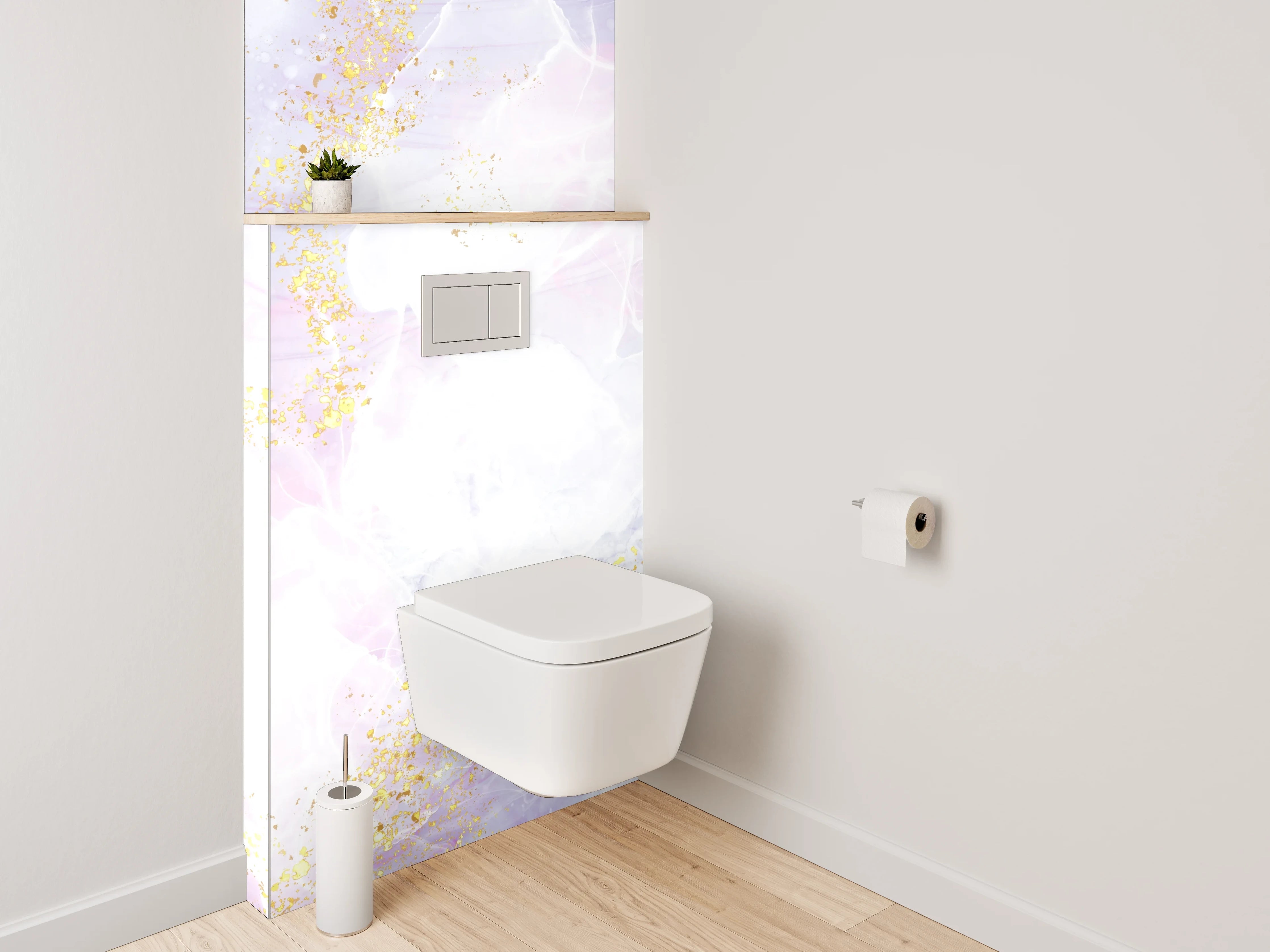 WC-Rückwand - Abstrakte Marmoroptik Goldakzente Aquarell
