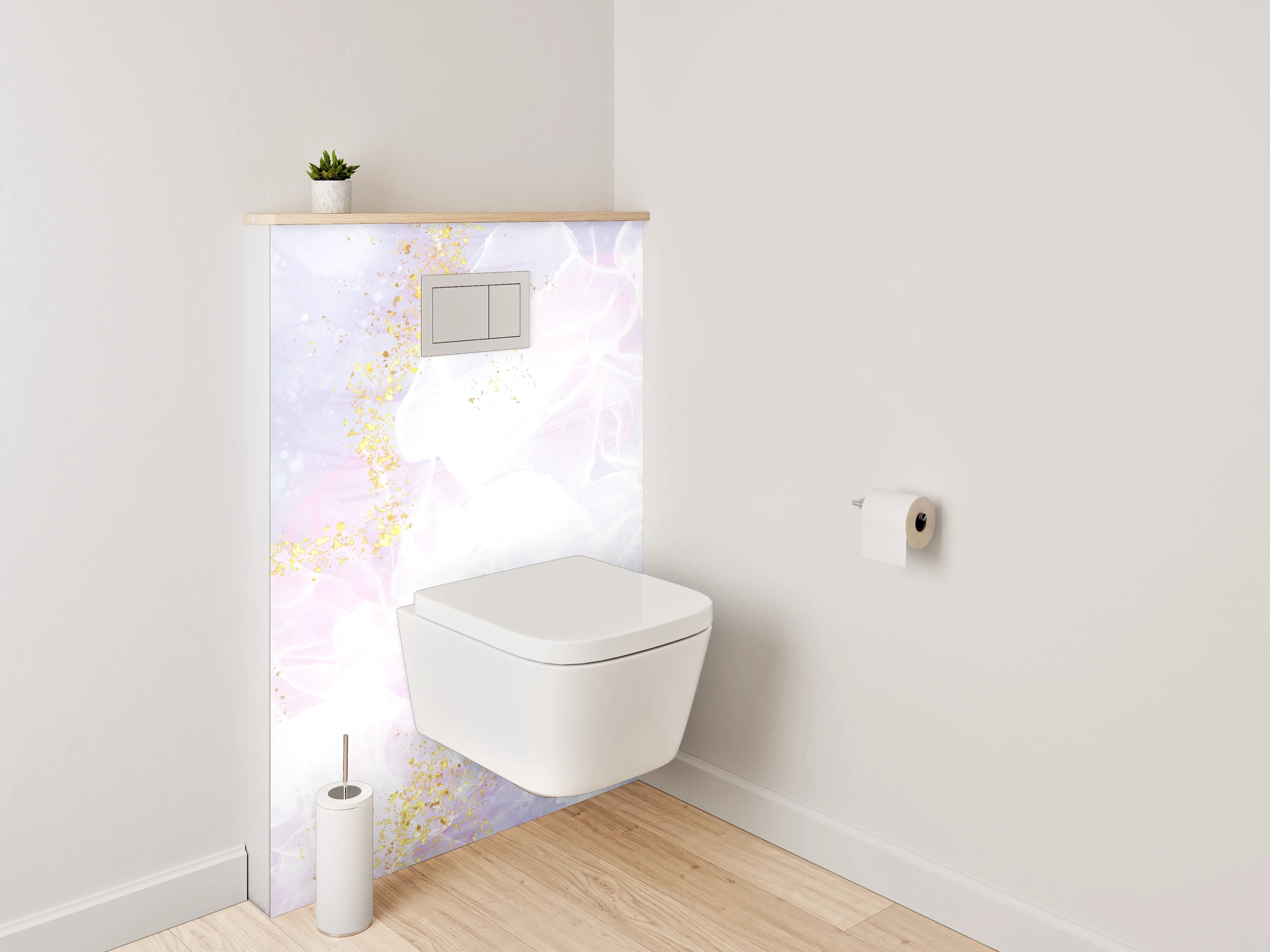 WC-Rückwand - Abstrakte Marmoroptik Goldakzente Aquarell