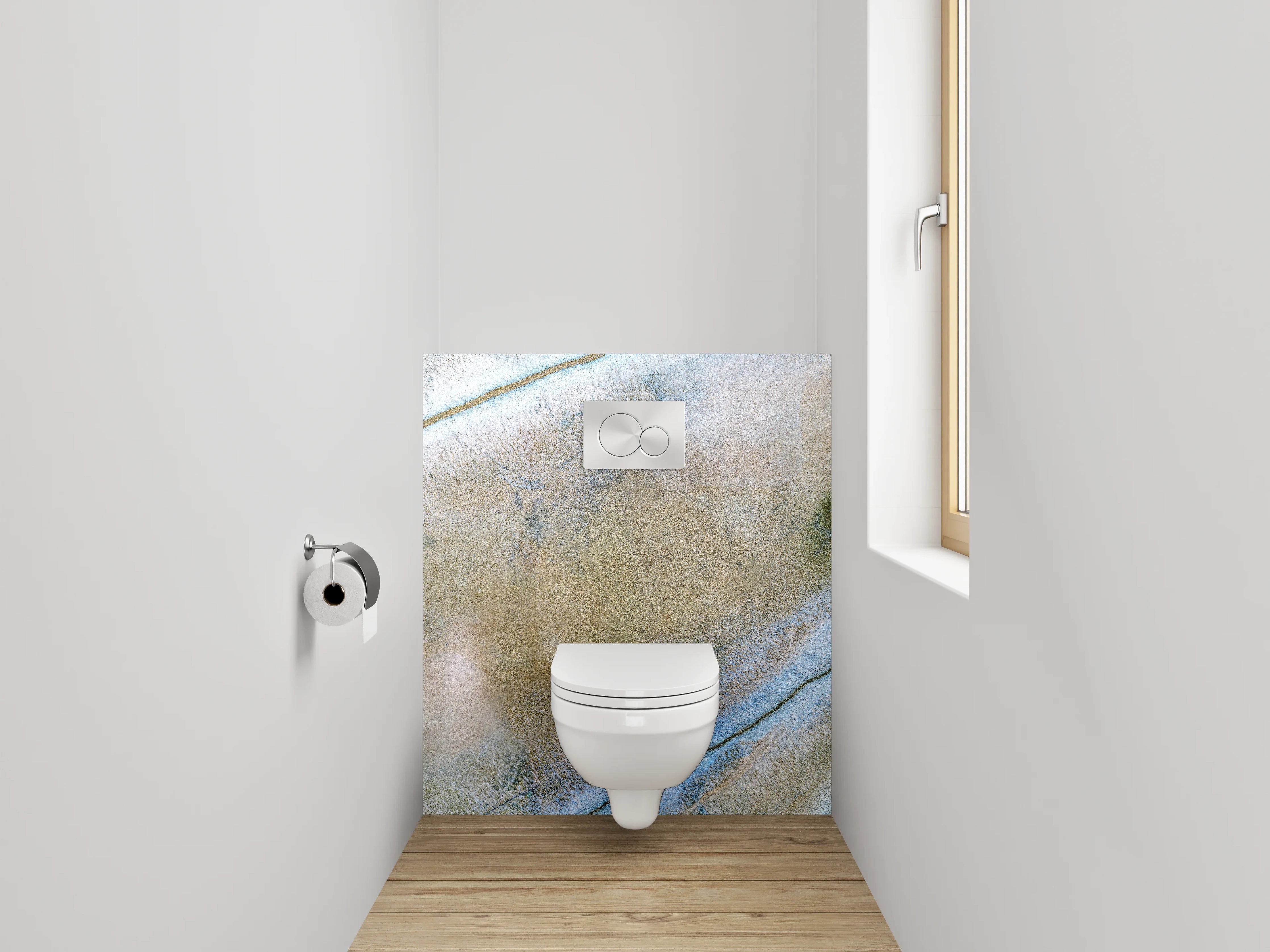 WC-Rückwand - Abstrakte Marmoroptik in Beige-Blau