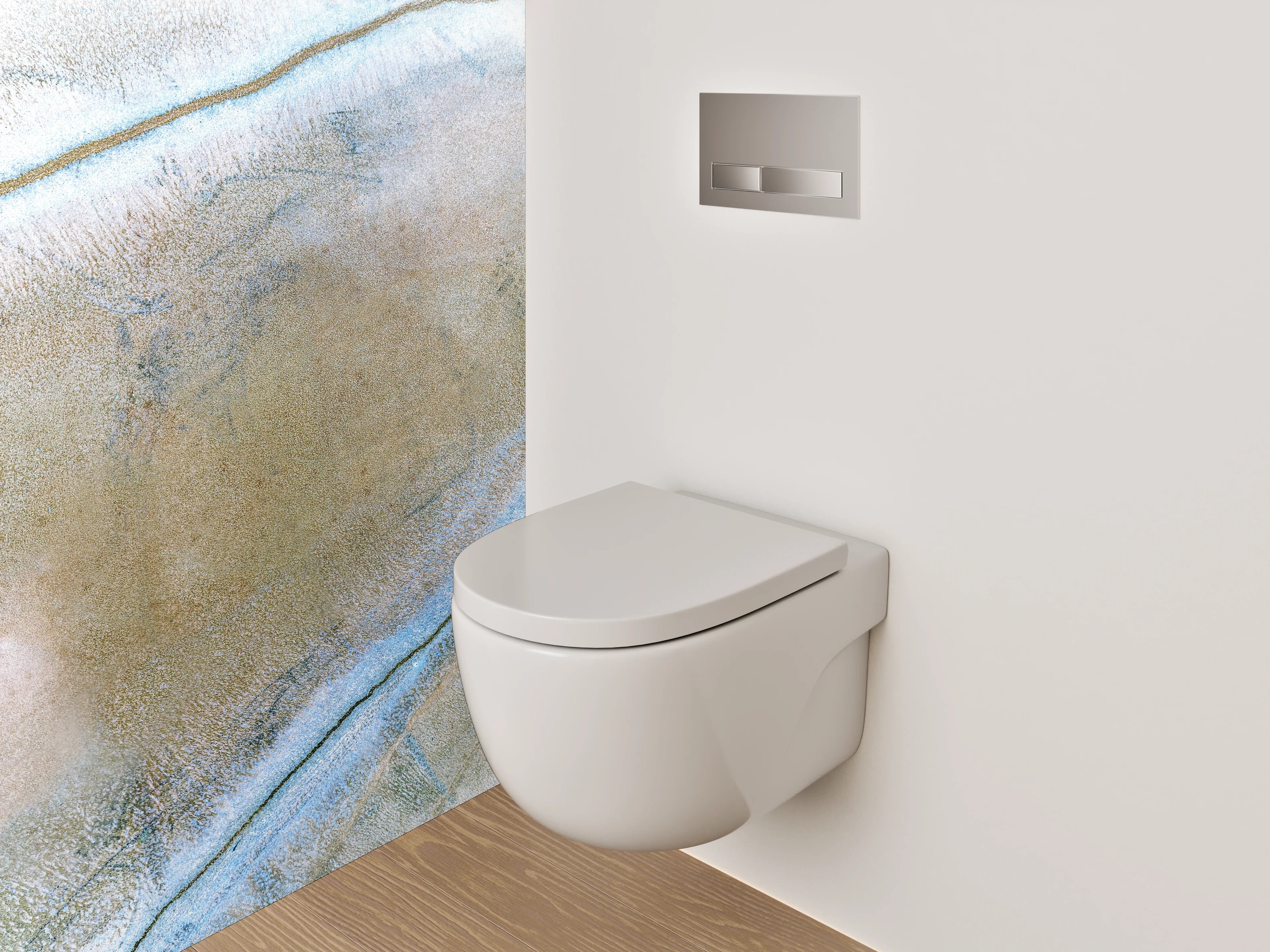 WC-Rückwand - Abstrakte Marmoroptik in Beige-Blau