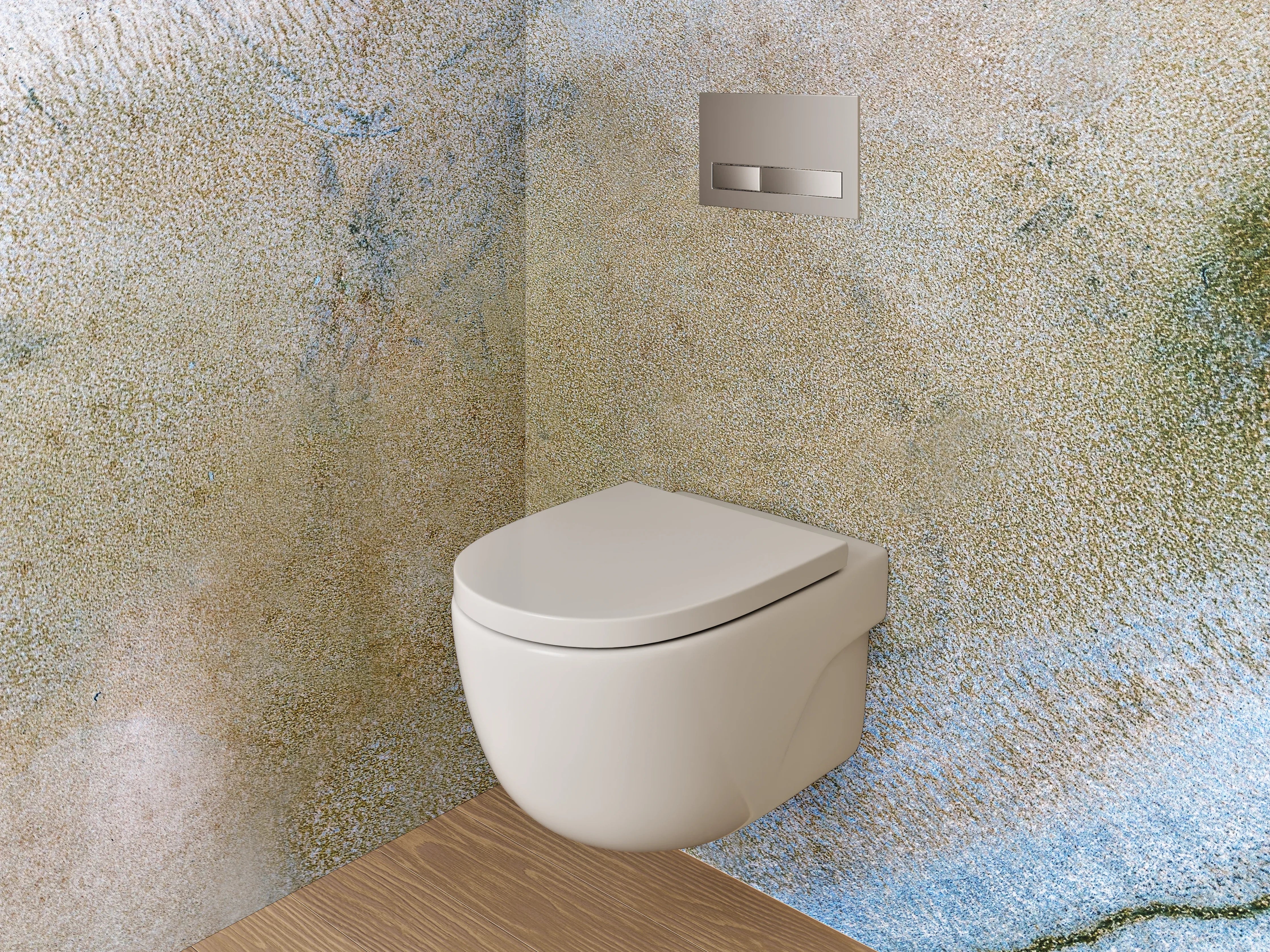 WC-Rückwand - Abstrakte Marmoroptik in Beige-Blau