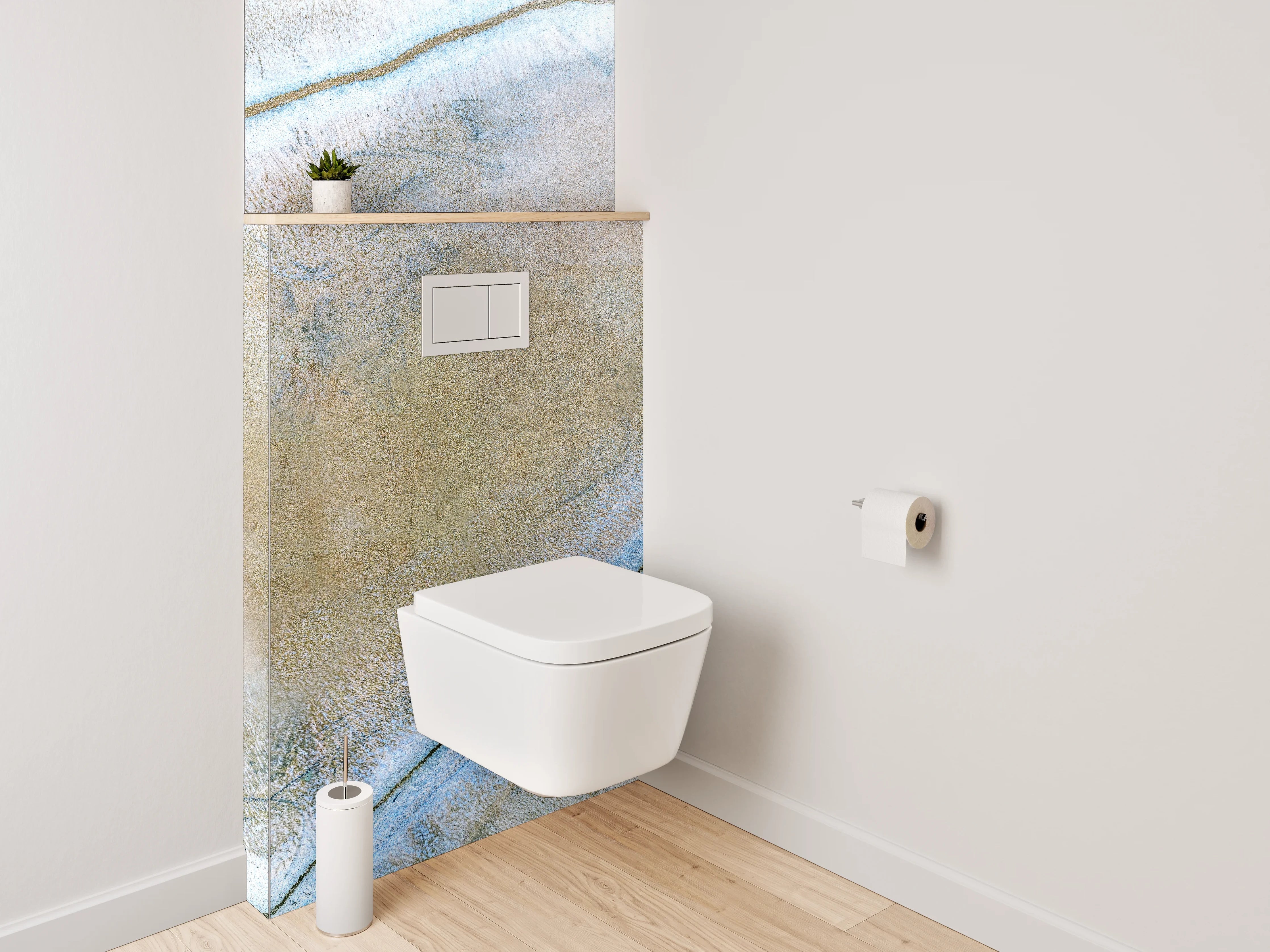 WC-Rückwand - Abstrakte Marmoroptik in Beige-Blau