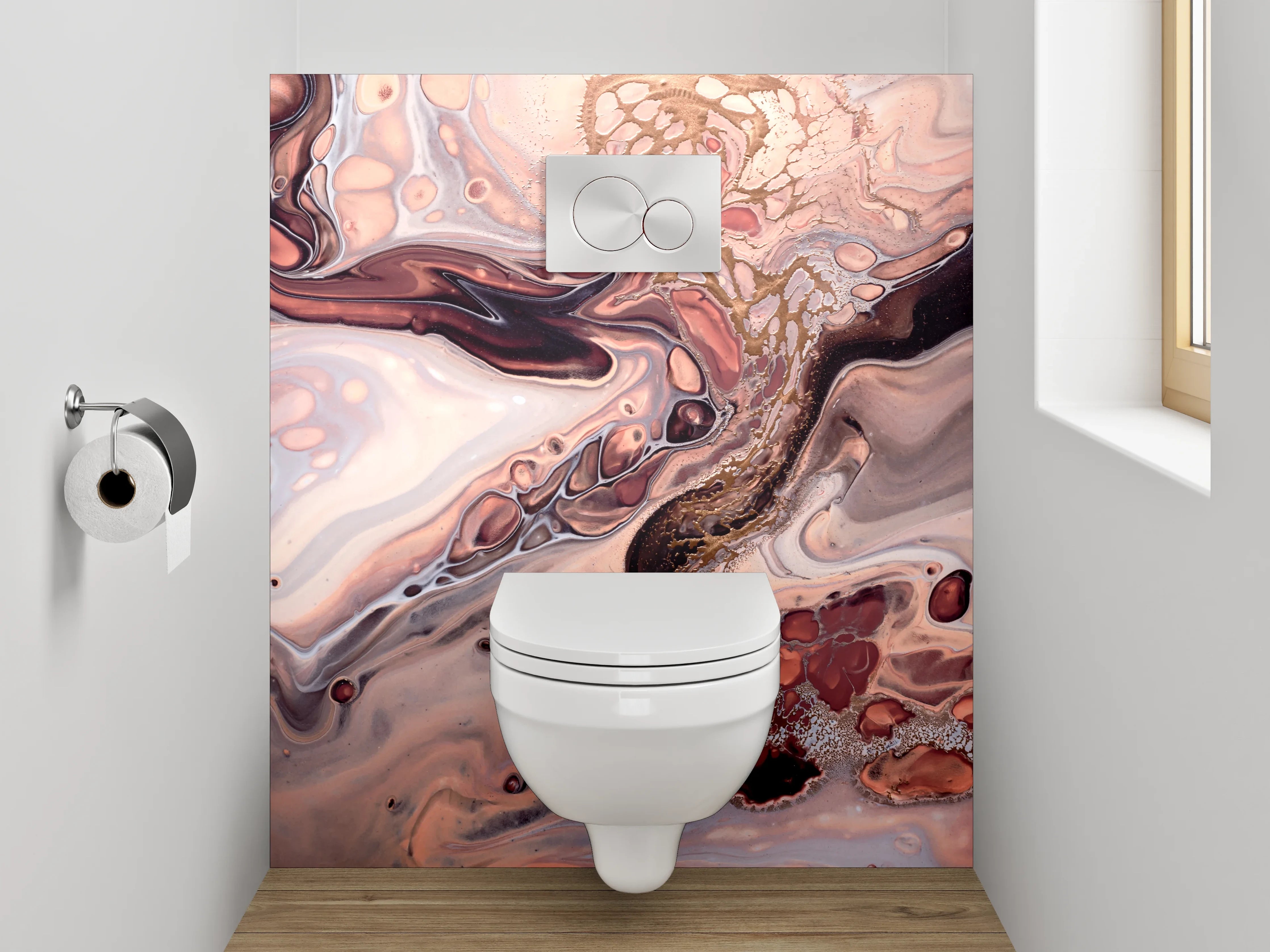 WC-Rückwand - Abstrakte Marmoroptik in Beige und Braun