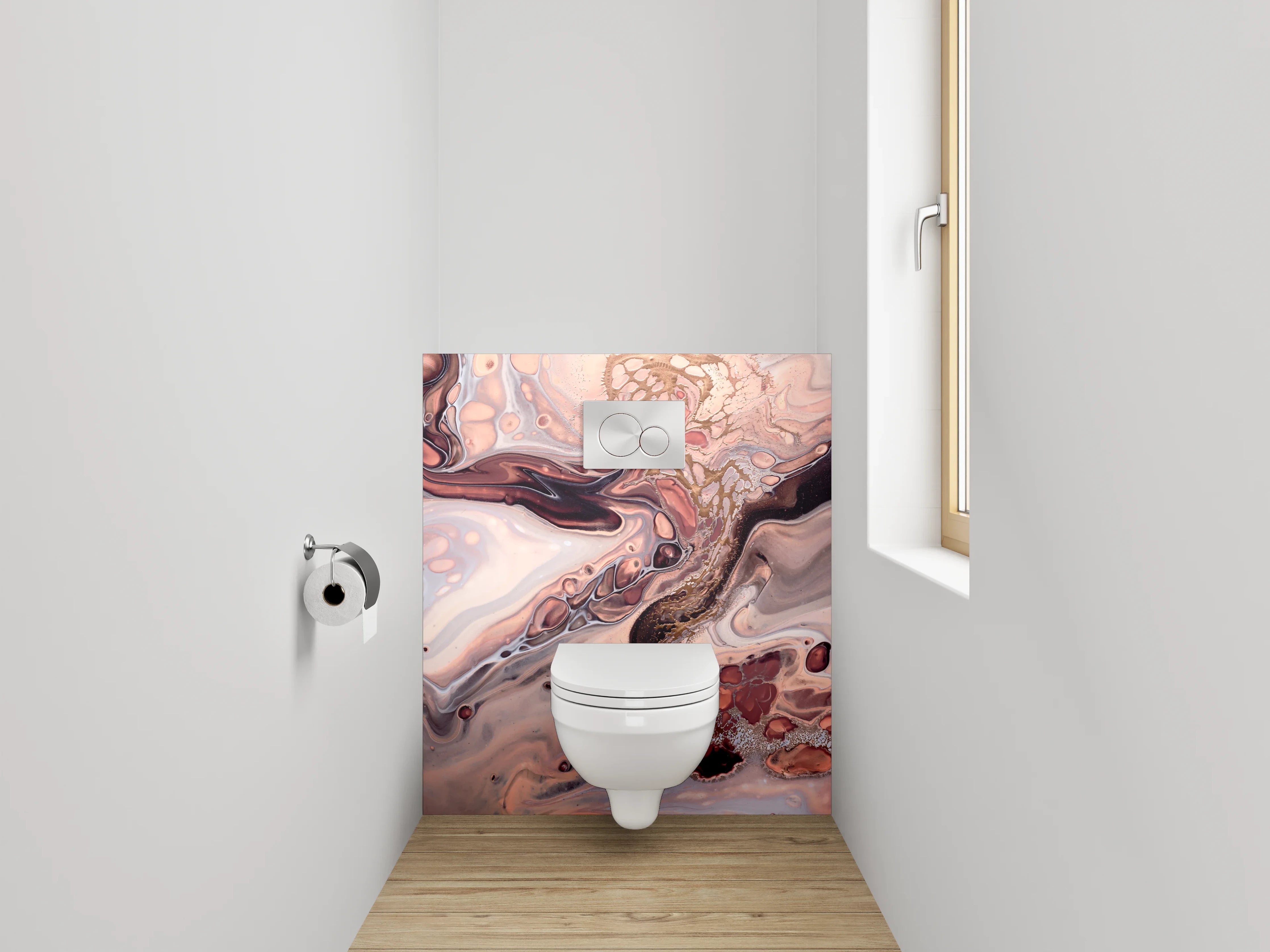 WC-Rückwand - Abstrakte Marmoroptik in Beige und Braun