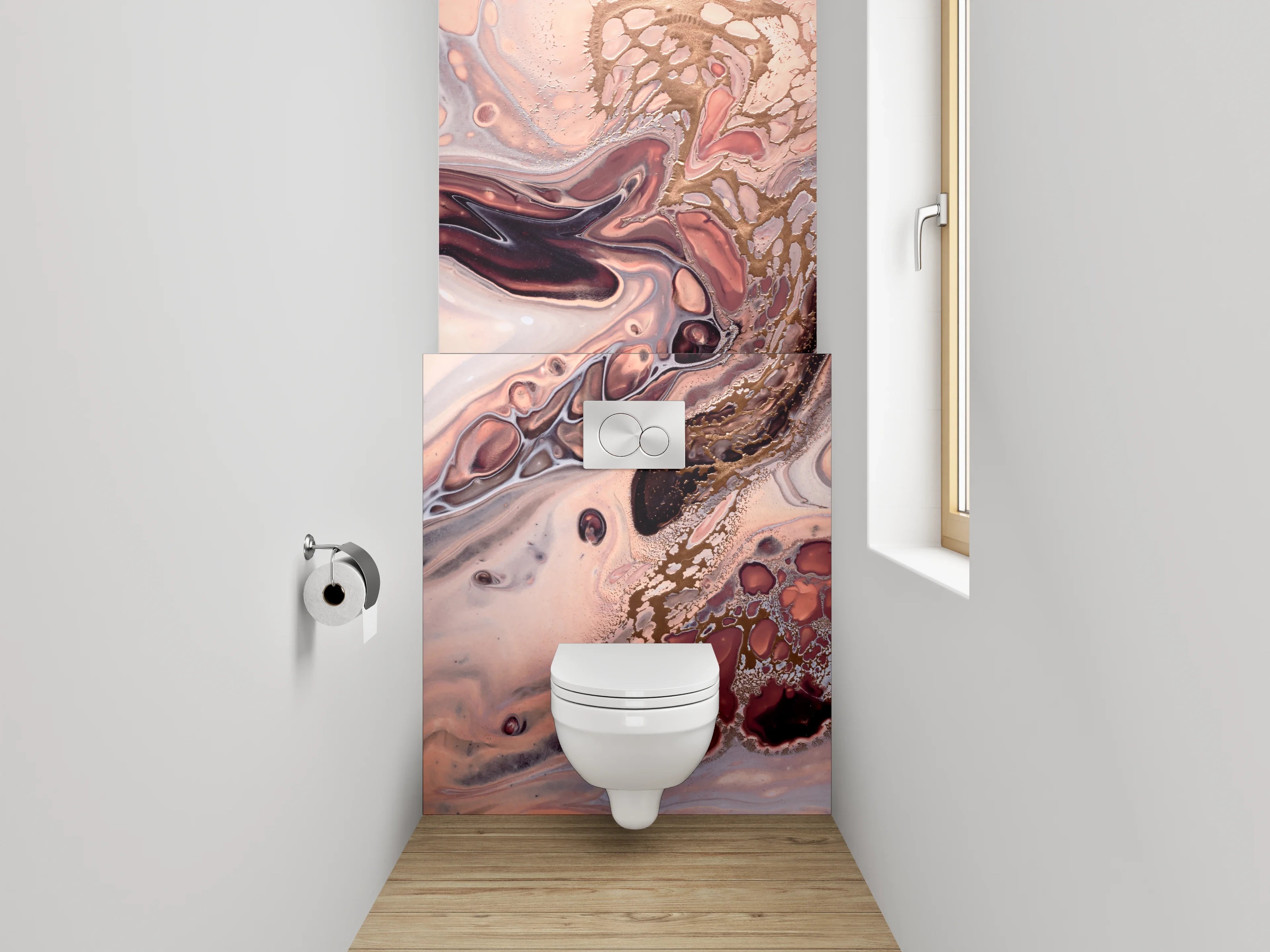 WC-Rückwand - Abstrakte Marmoroptik in Beige und Braun