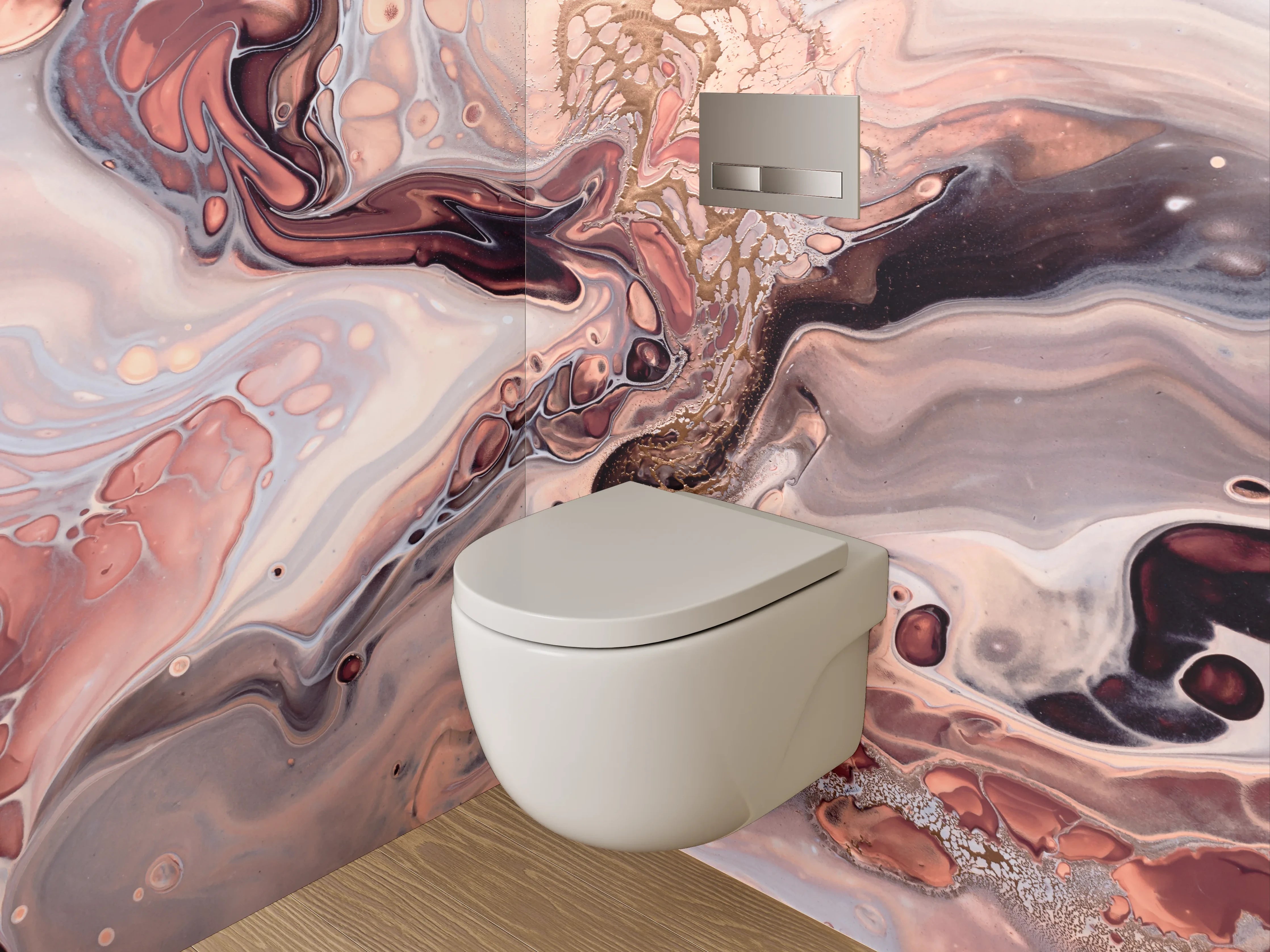 WC-Rückwand - Abstrakte Marmoroptik in Beige und Braun