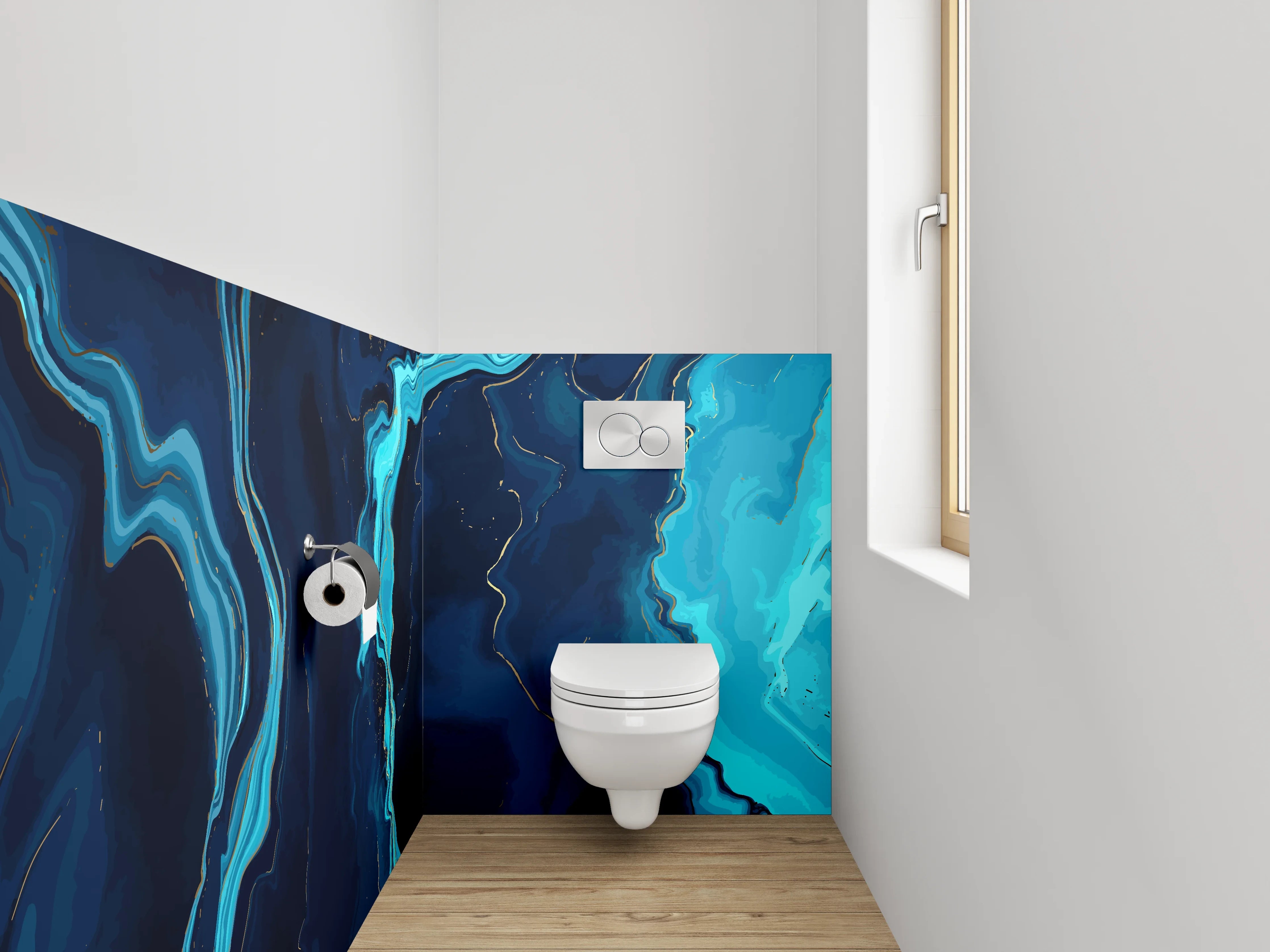 WC-Rückwand - Abstrakte Marmoroptik in Blau