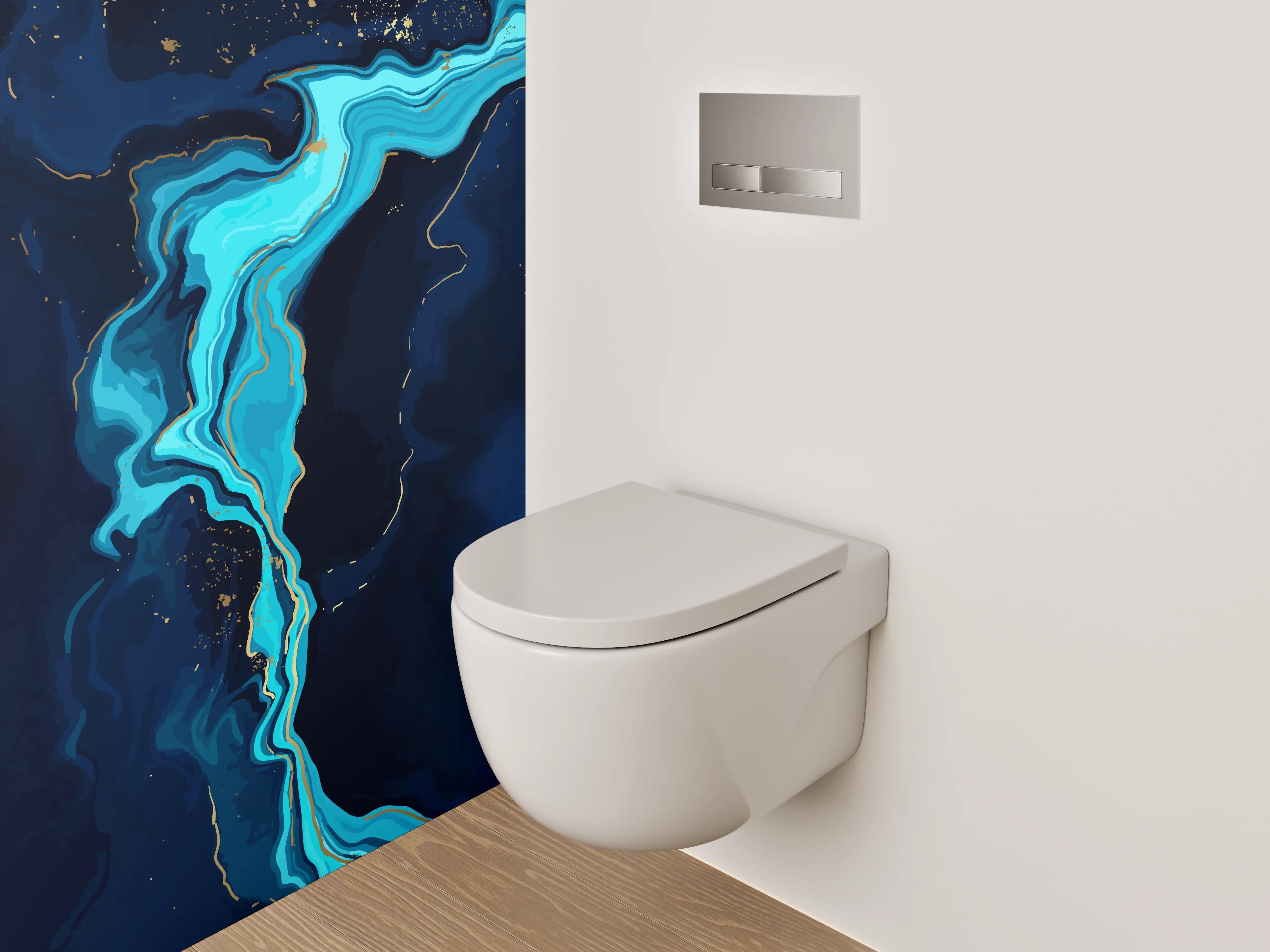 WC-Rückwand - Abstrakte Marmoroptik in Blau