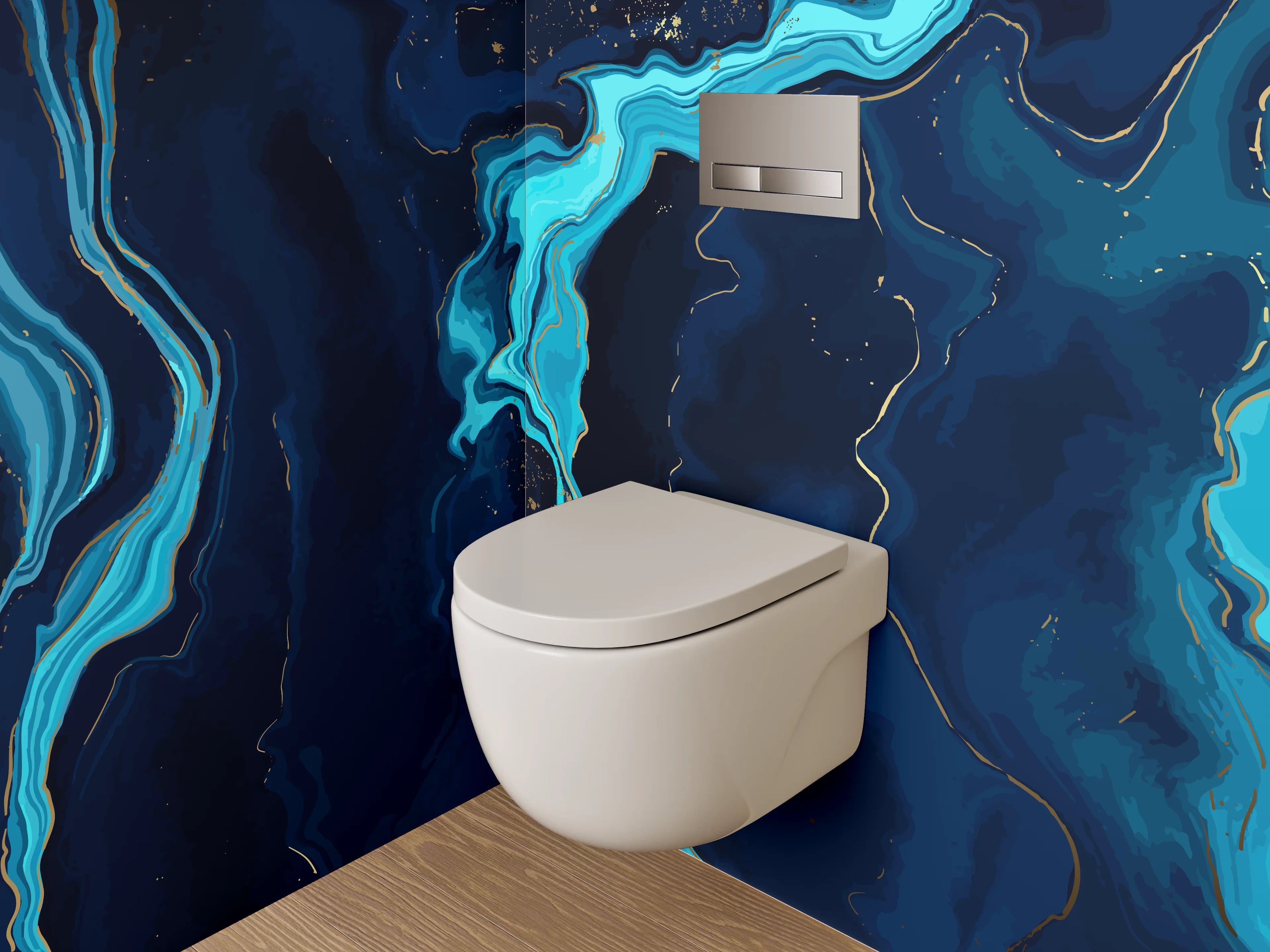 WC-Rückwand - Abstrakte Marmoroptik in Blau