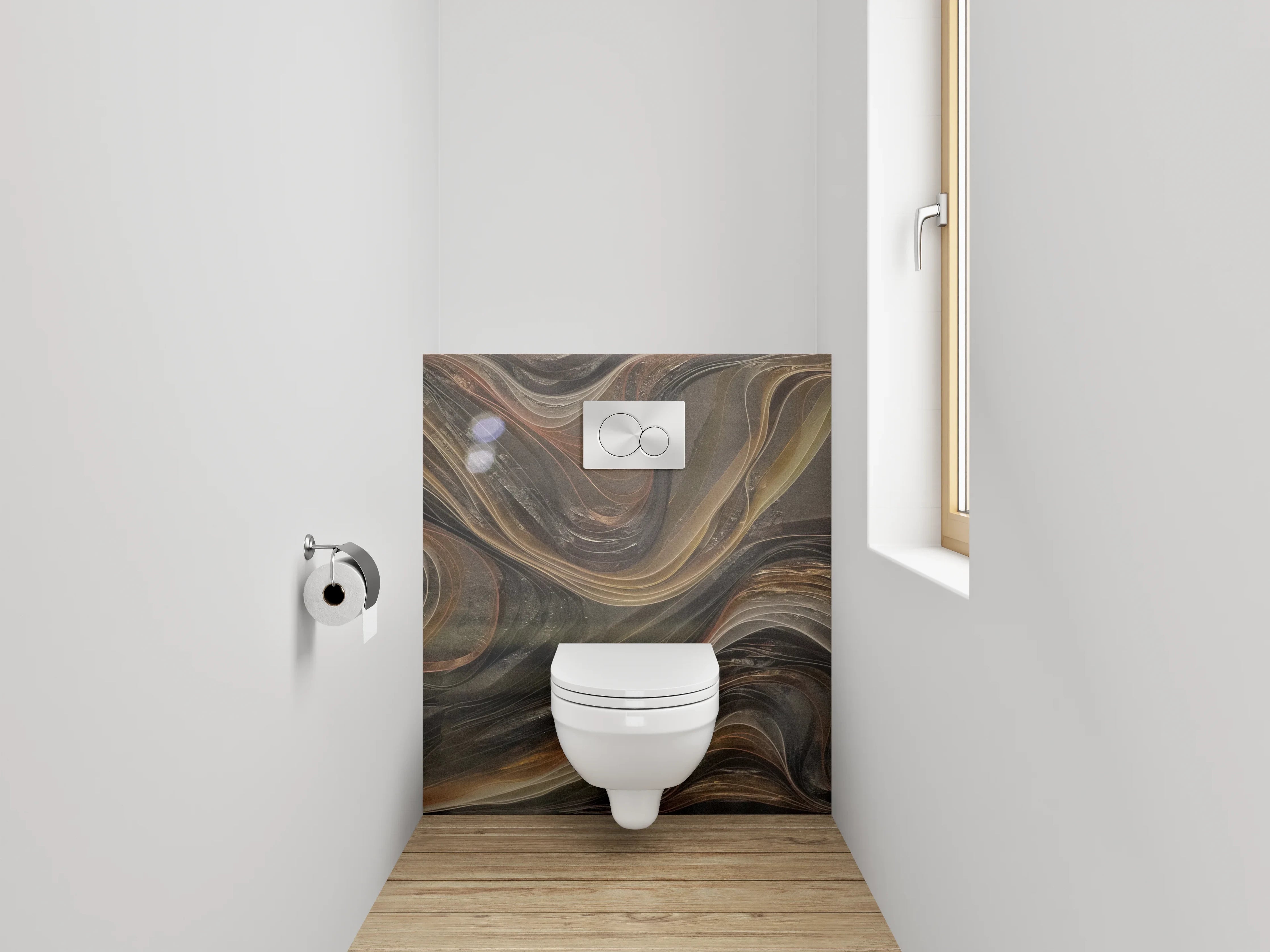 WC-Rückwand - Abstrakte Marmoroptik in Braun-Gold