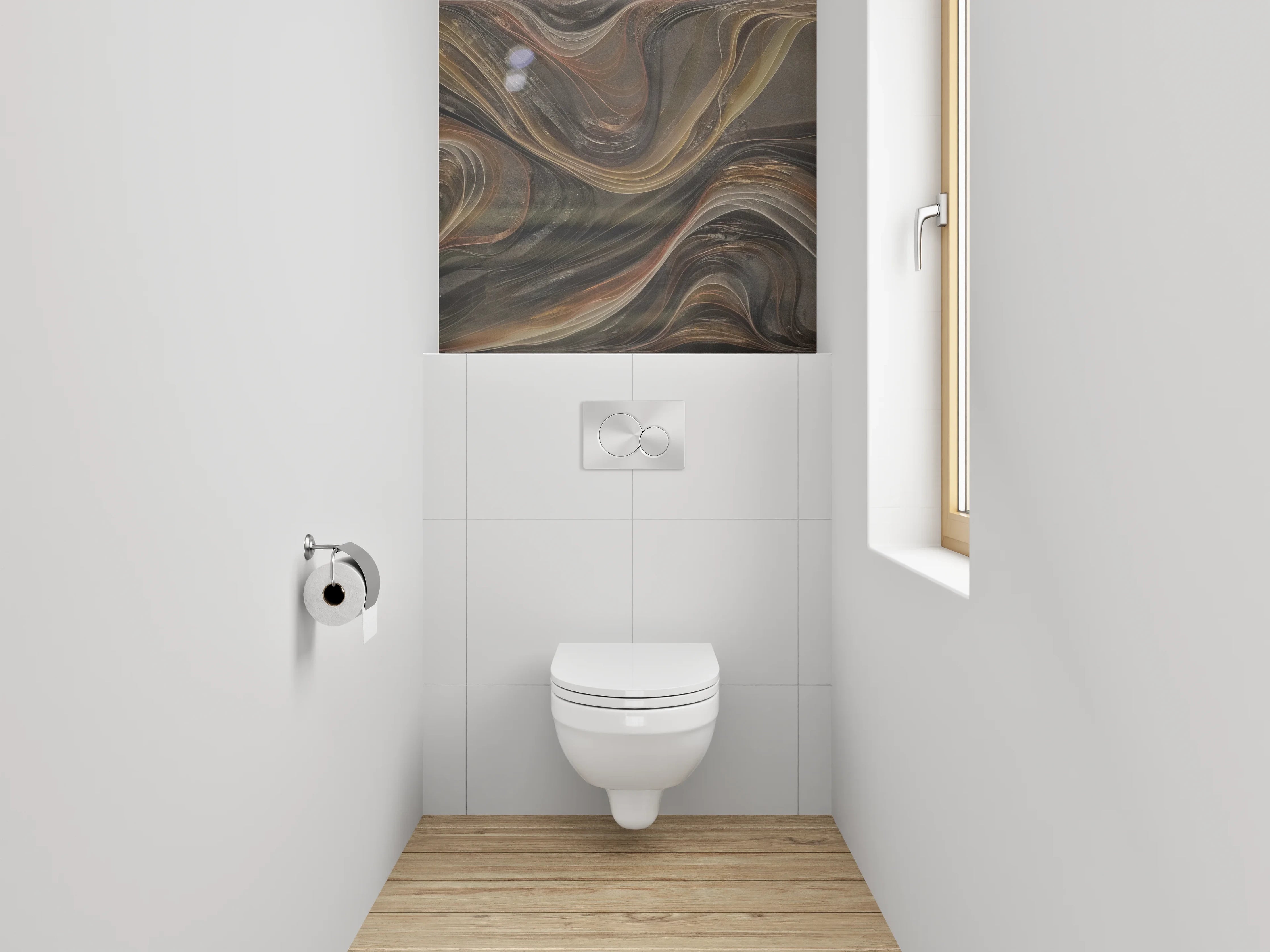 WC-Rückwand - Abstrakte Marmoroptik in Braun-Gold