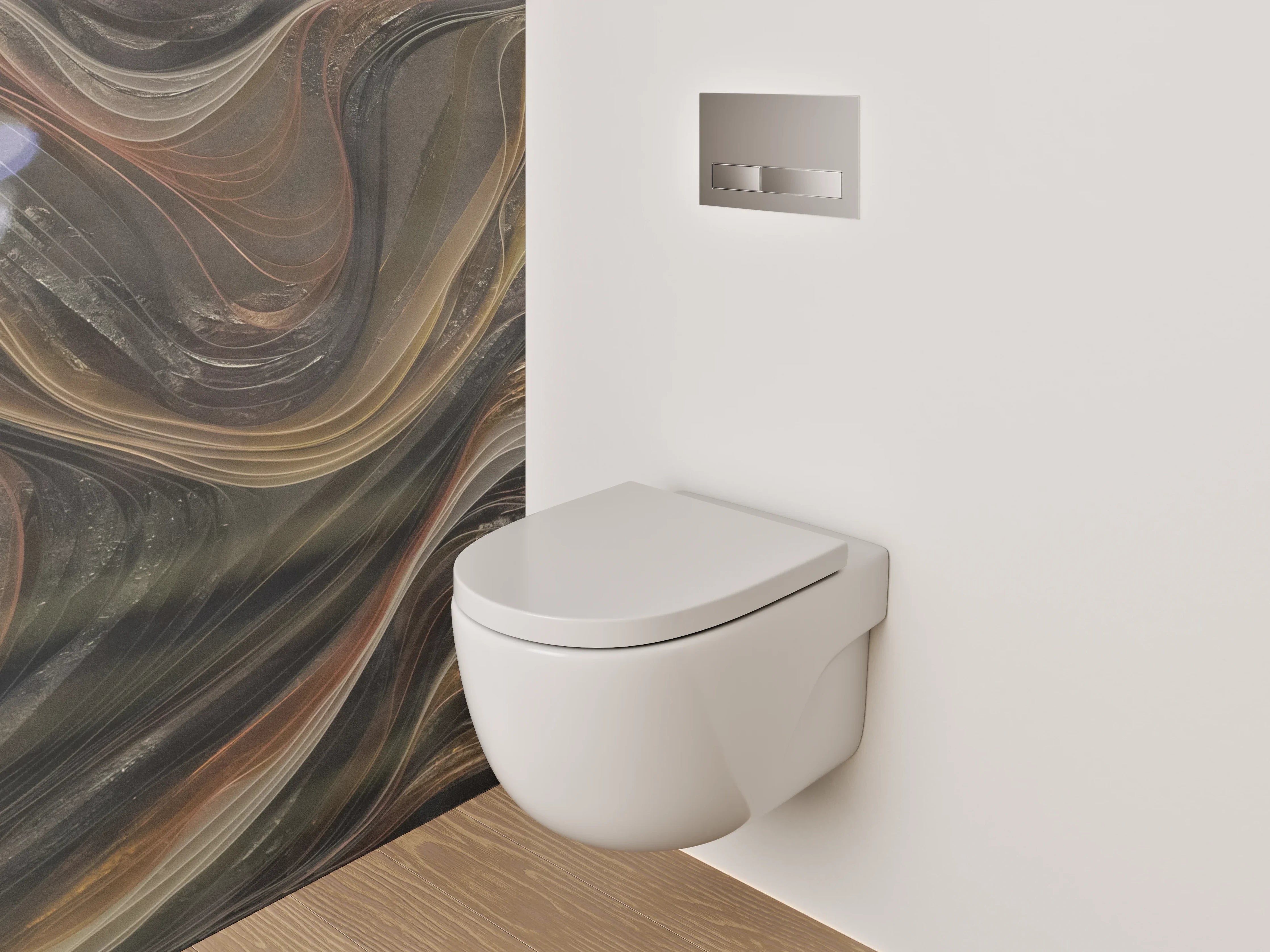 WC-Rückwand - Abstrakte Marmoroptik in Braun-Gold