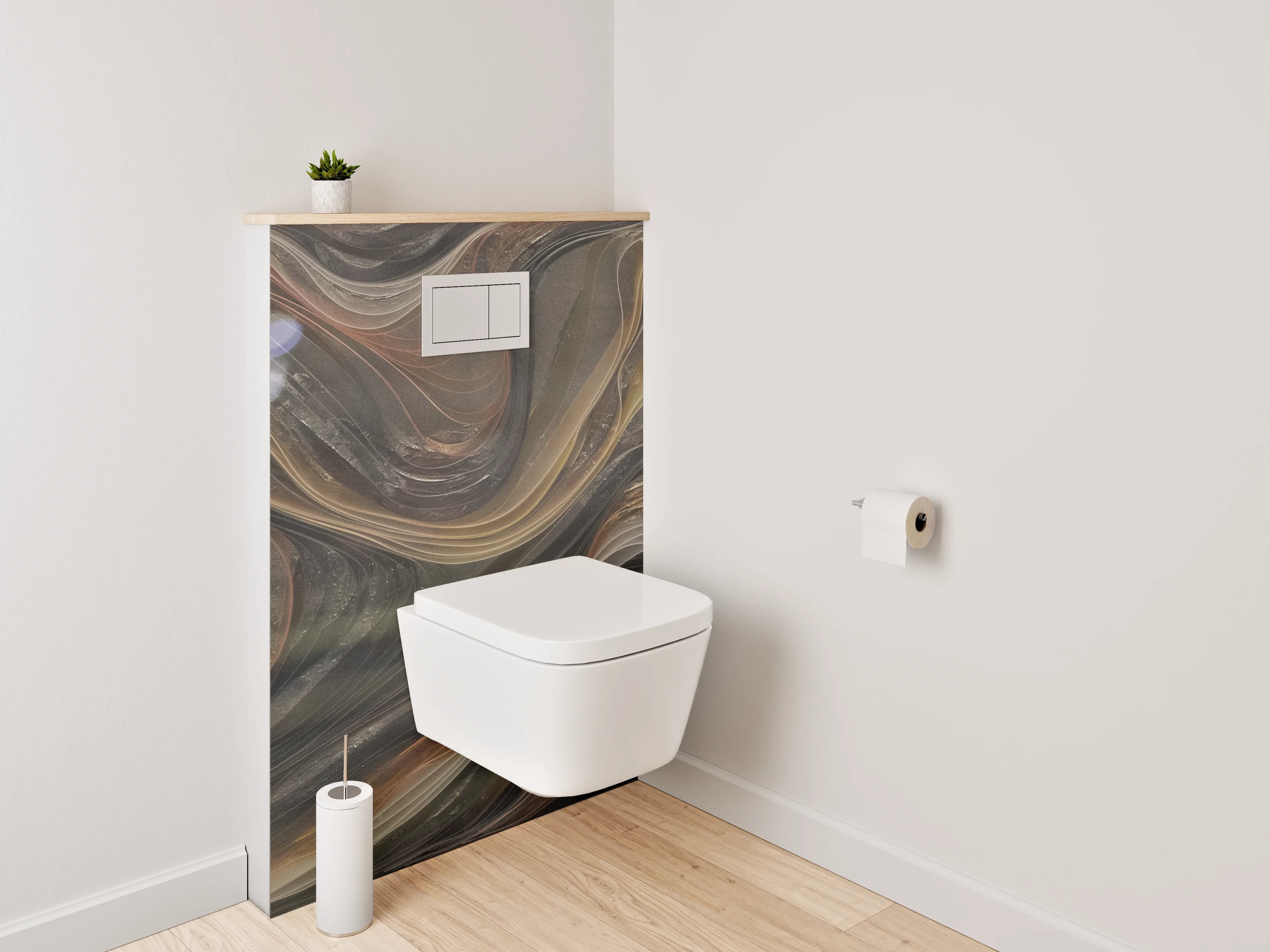 WC-Rückwand - Abstrakte Marmoroptik in Braun-Gold