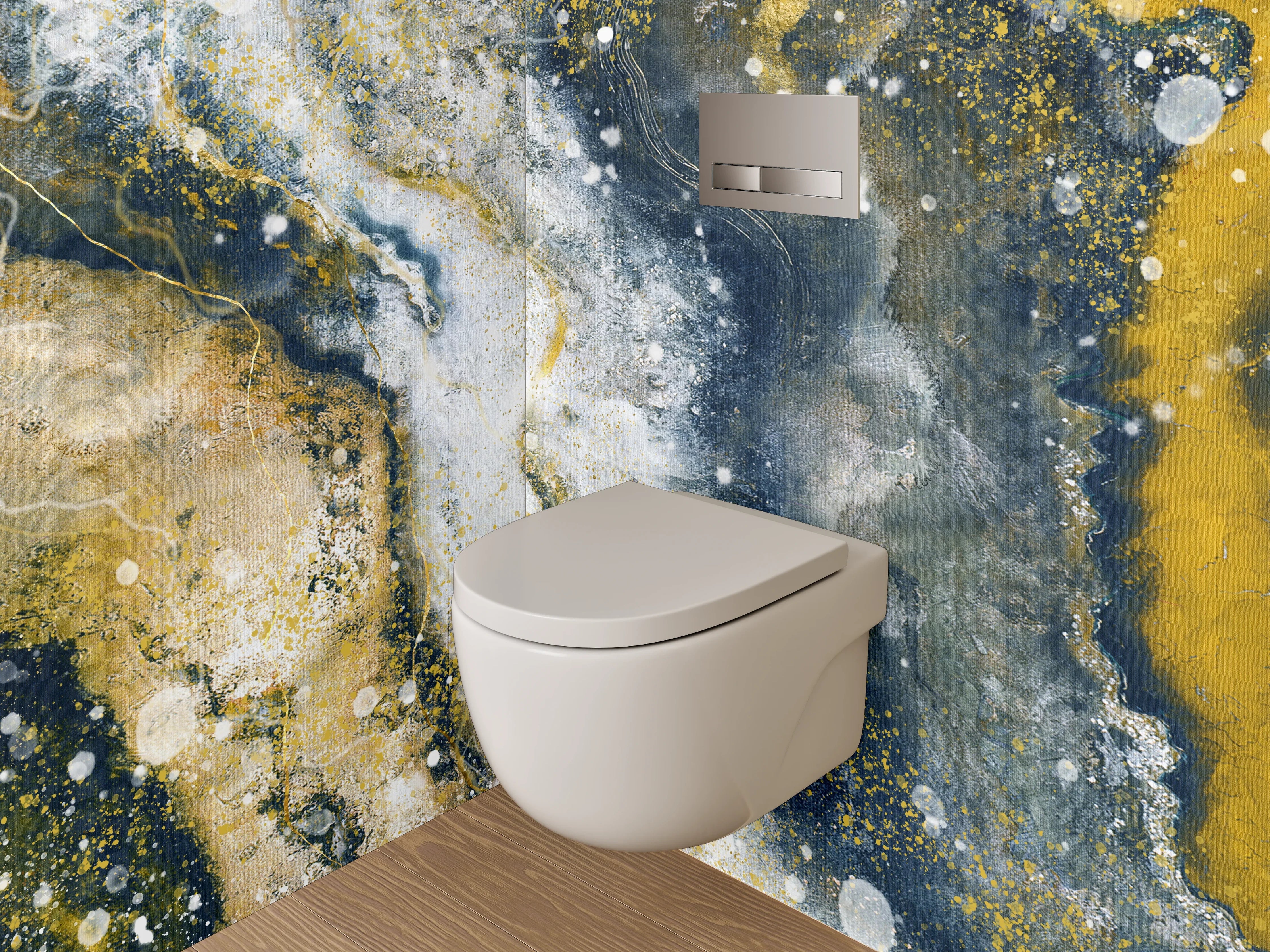 WC-Rückwand - Abstrakte Marmoroptik in Gold und Dunkelblau