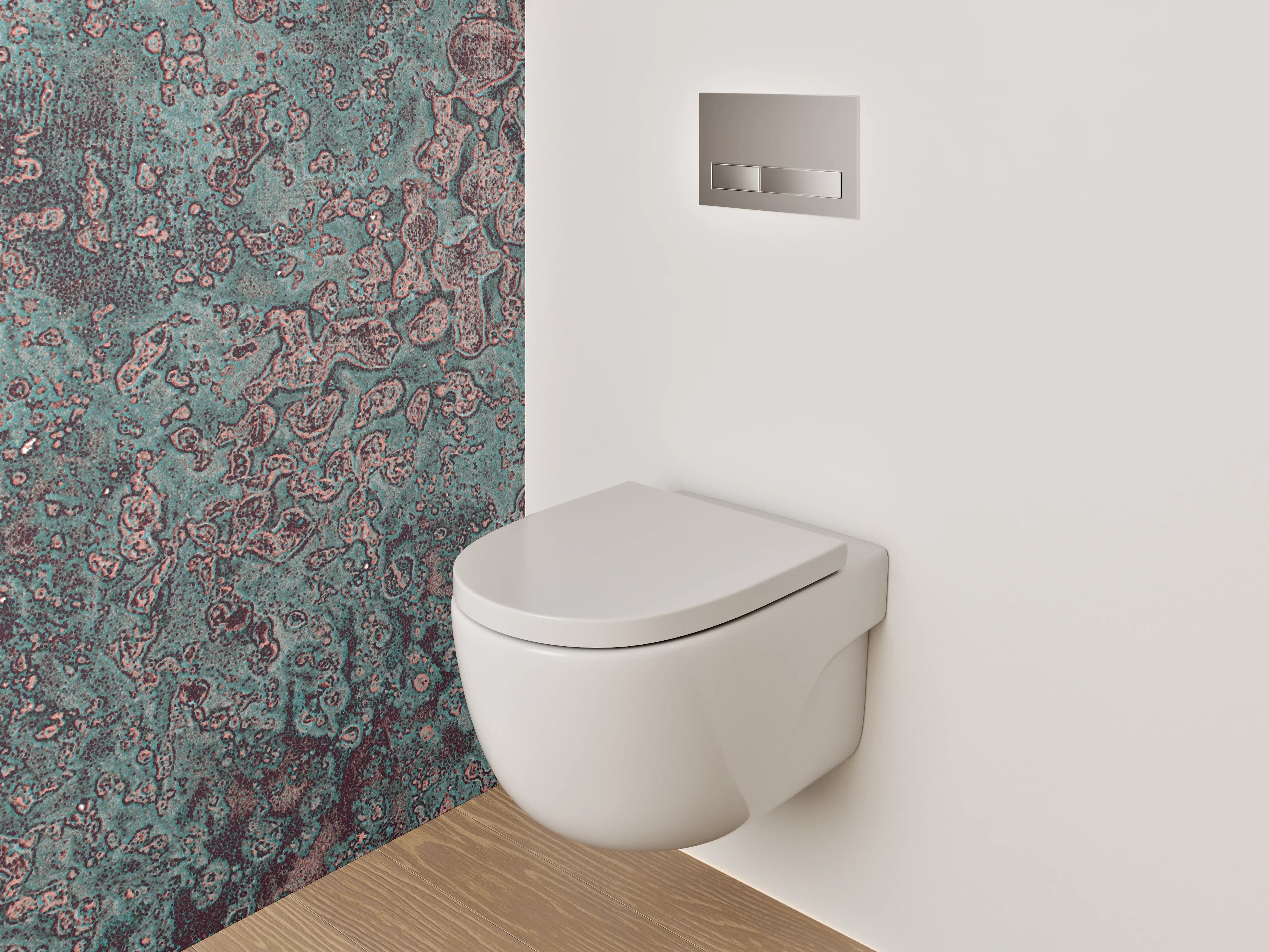 WC-Rückwand - Abstrakte Marmoroptik in Türkis und Rotbraun