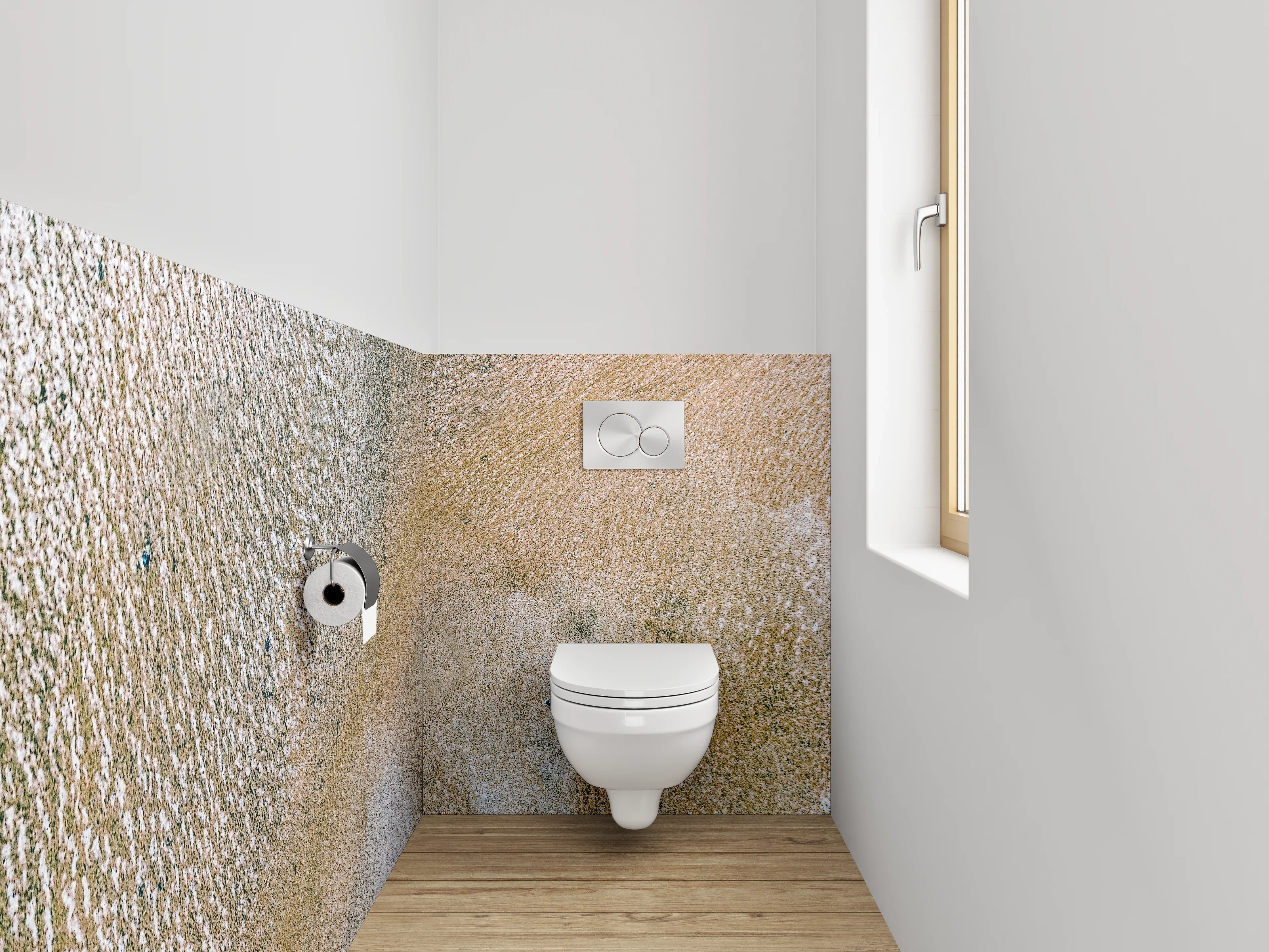 WC-Rückwand - Abstrakte Marmoroptik in Weiß und Beige