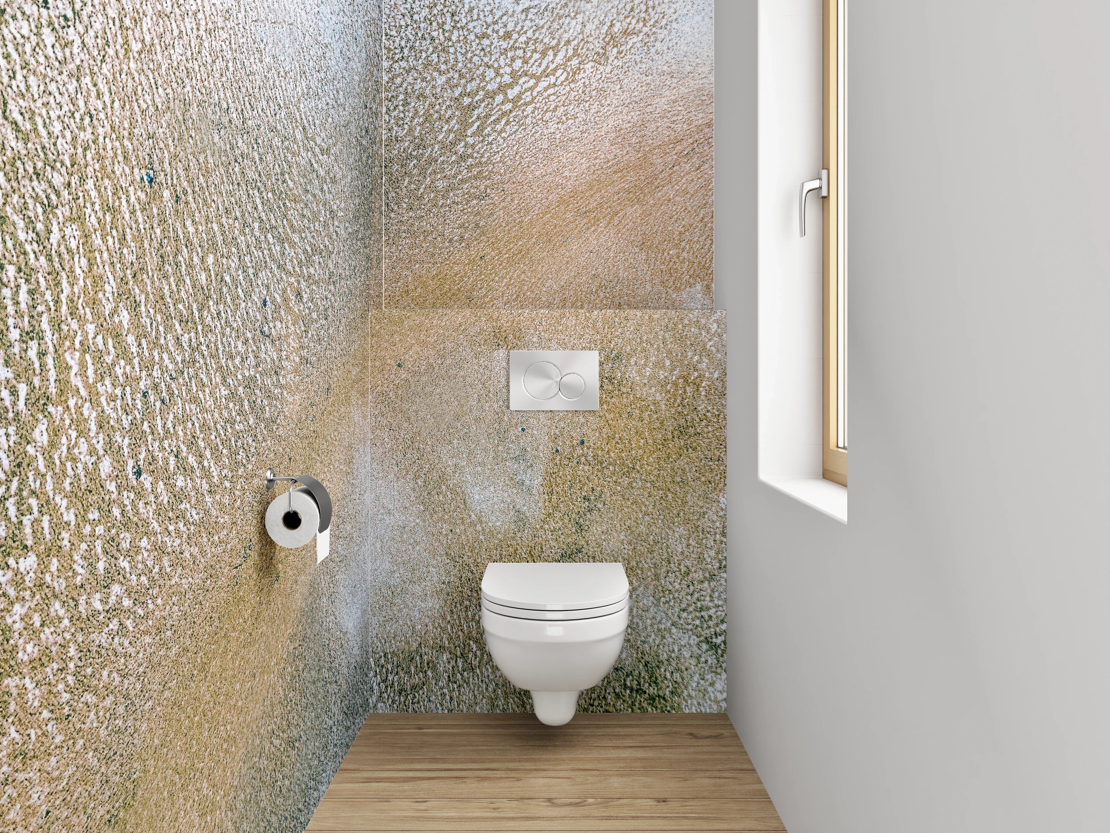 WC-Rückwand - Abstrakte Marmoroptik in Weiß und Beige