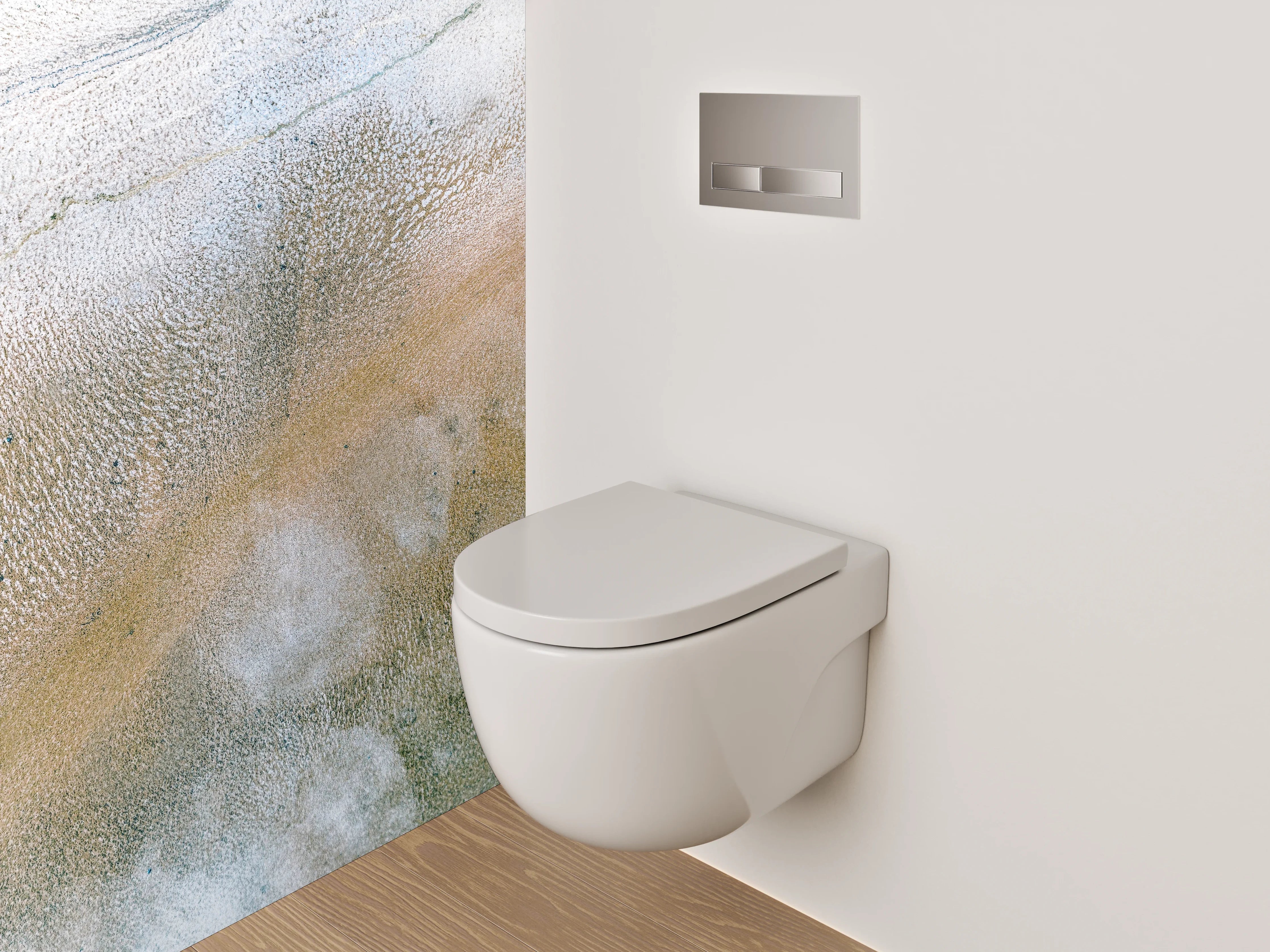 WC-Rückwand - Abstrakte Marmoroptik in Weiß und Beige