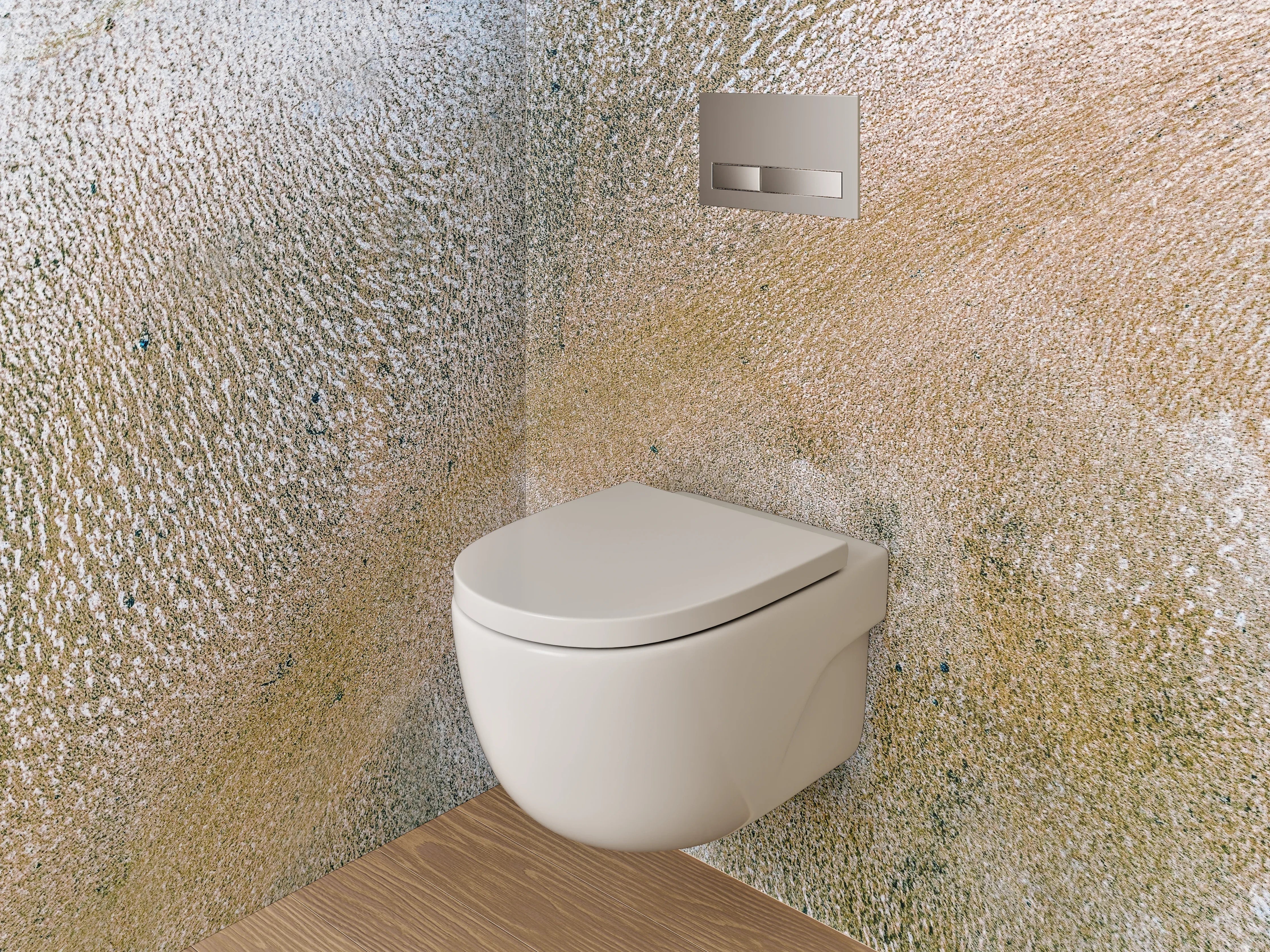 WC-Rückwand - Abstrakte Marmoroptik in Weiß und Beige