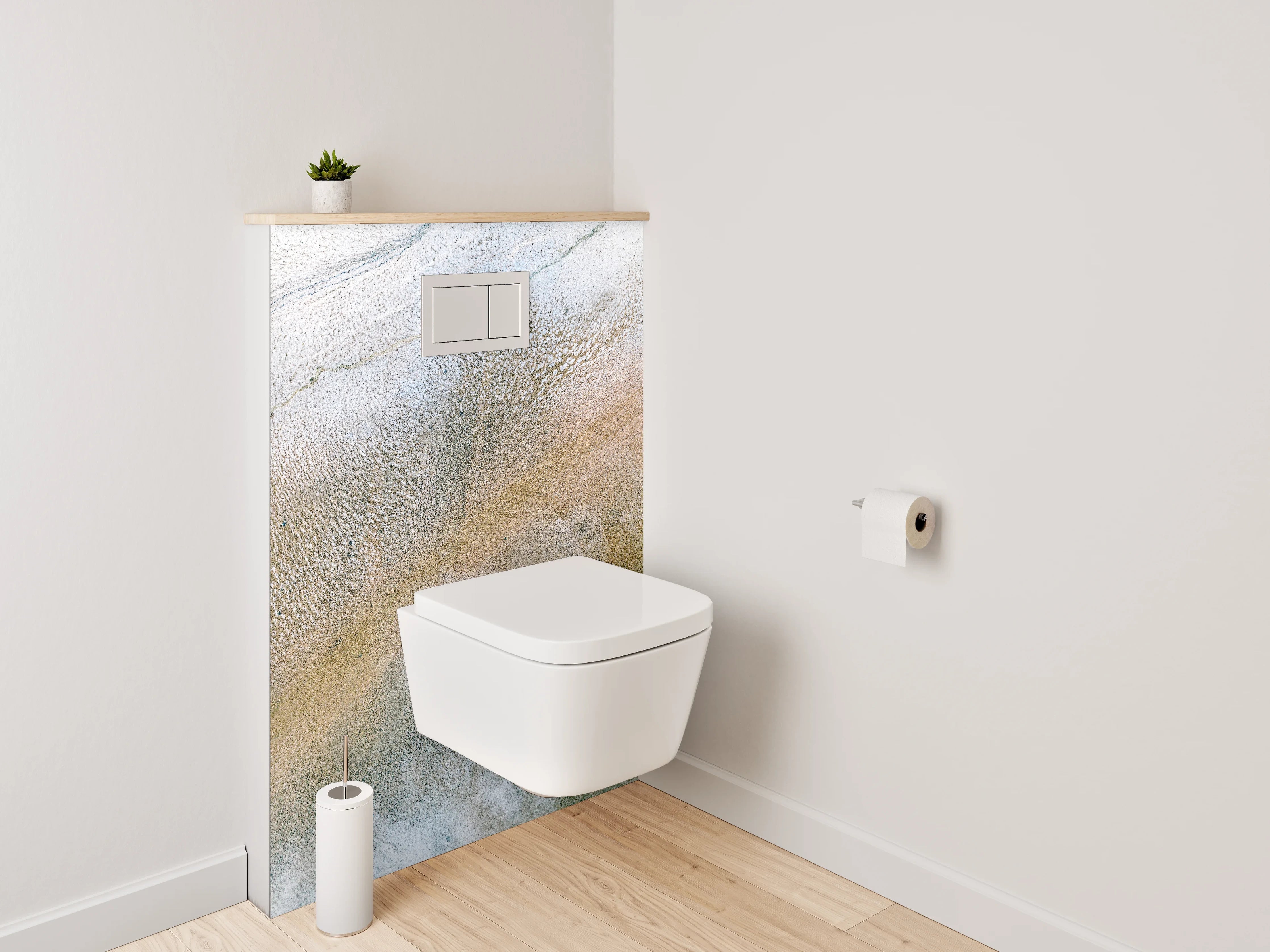 WC-Rückwand - Abstrakte Marmoroptik in Weiß und Beige