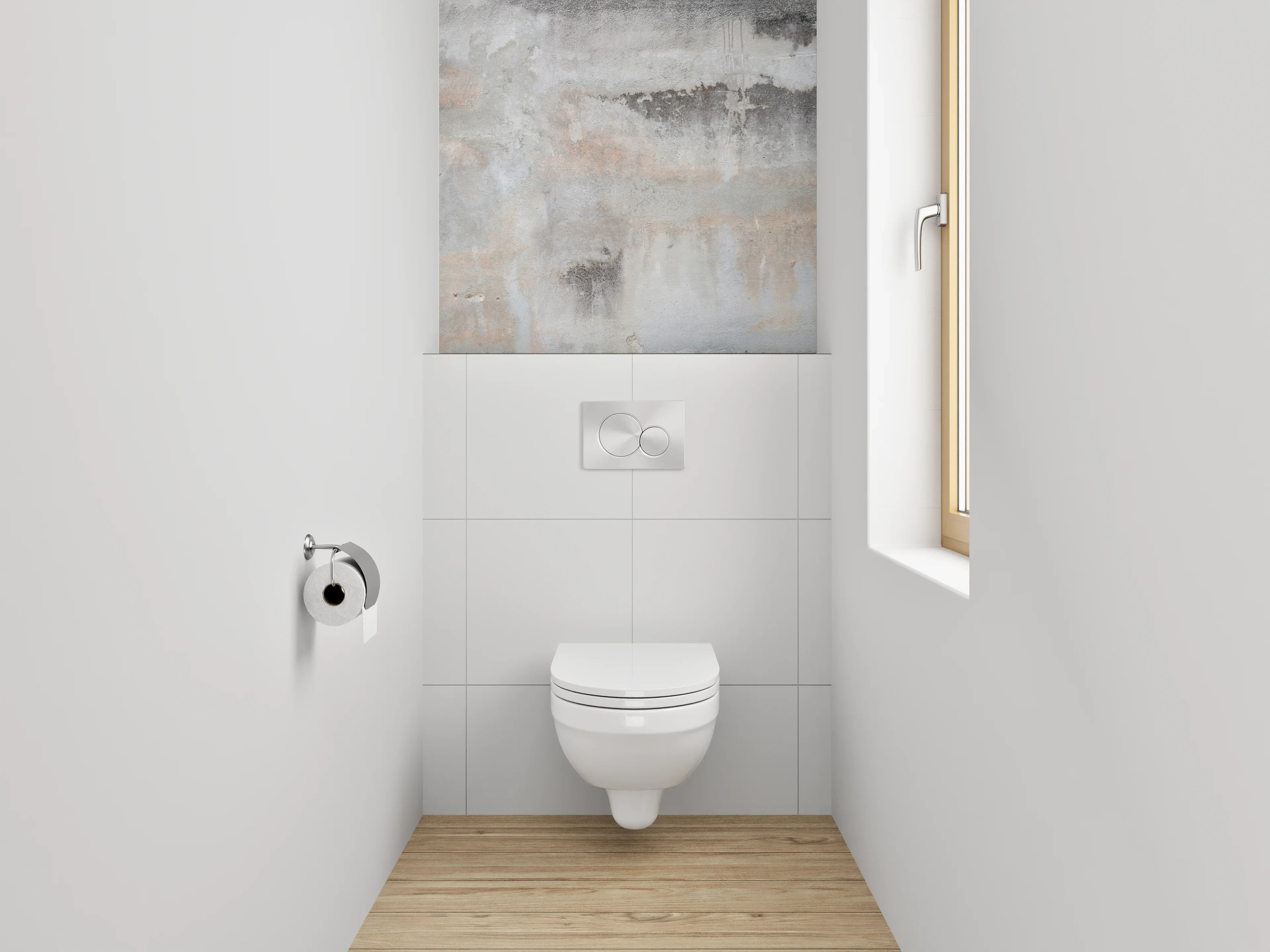 WC-Rückwand - Abstrakte Marmoroptik in Weiß und Grau