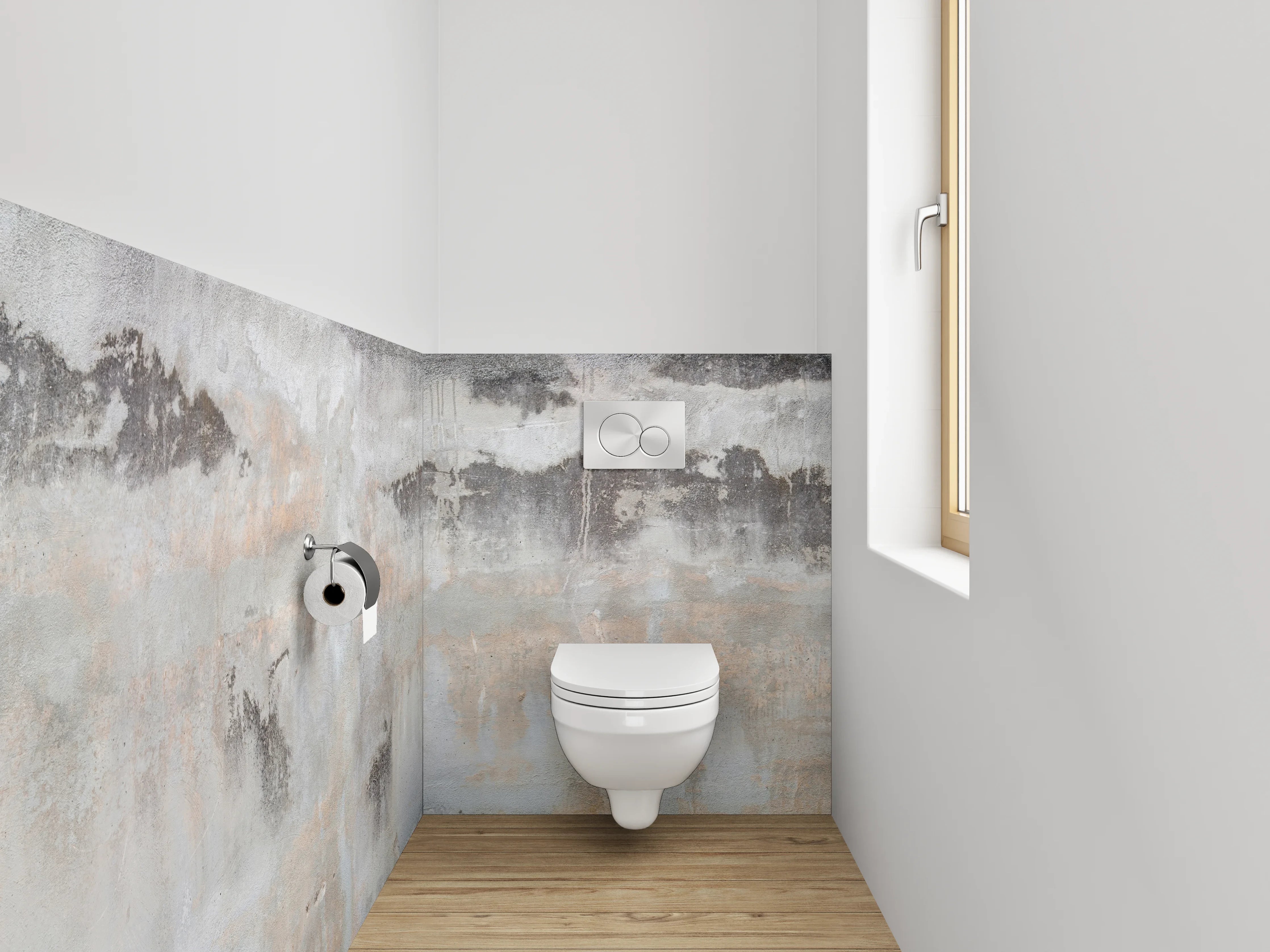 WC-Rückwand - Abstrakte Marmoroptik in Weiß und Grau