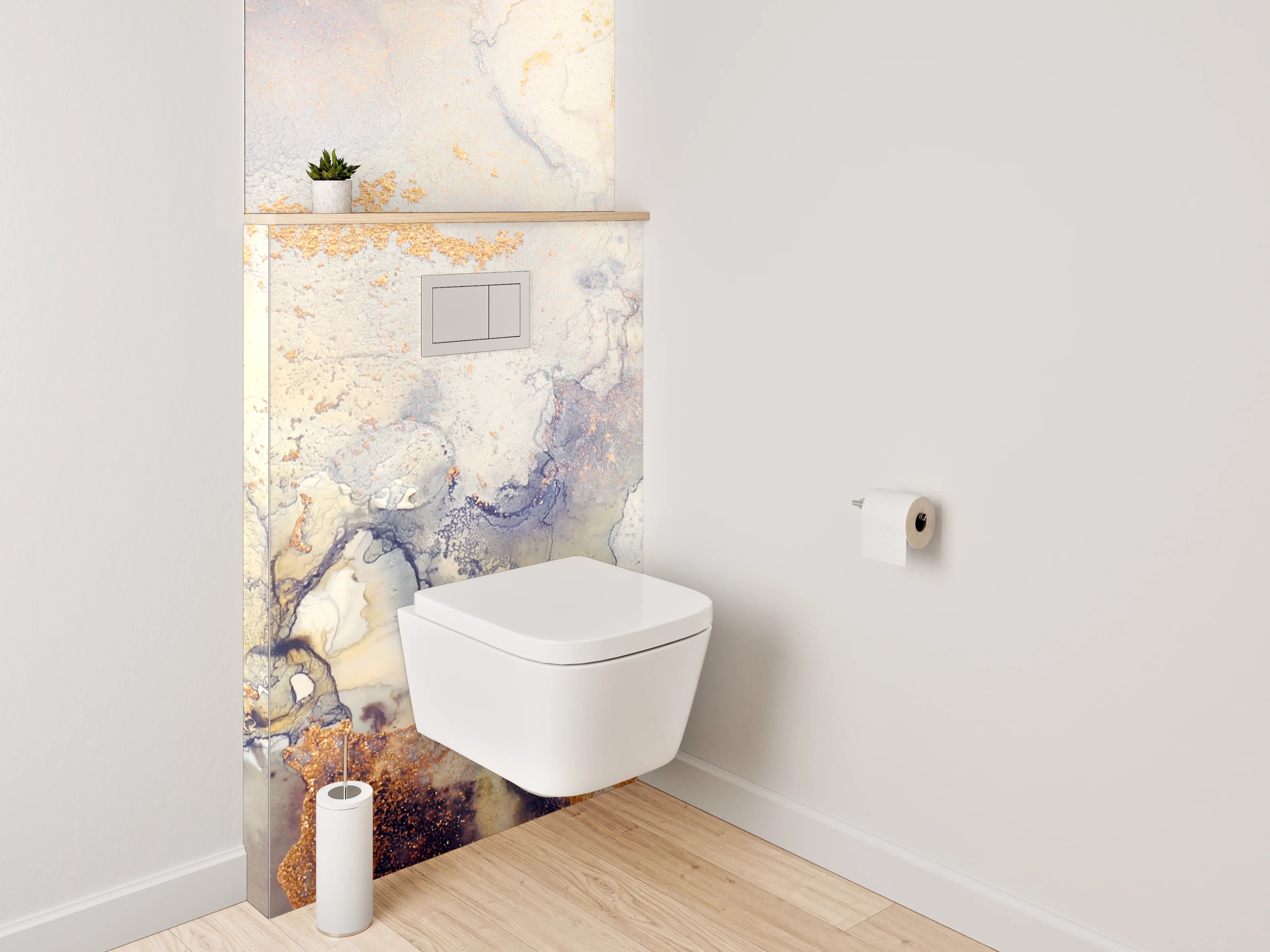WC-Rückwand - Abstrakte Marmoroptik mit goldenen Akzenten