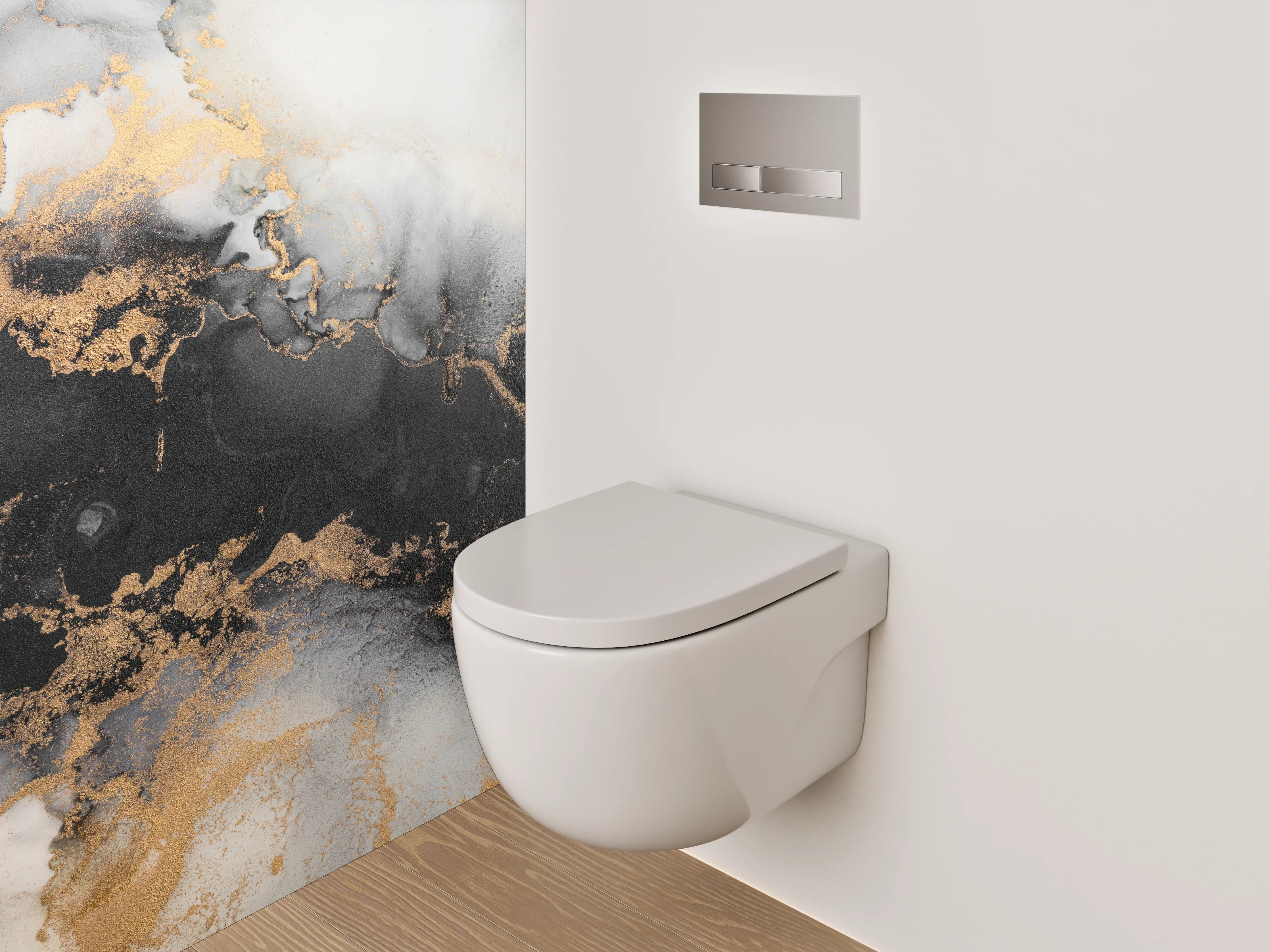 WC-Rückwand - Abstrakte Marmorstruktur in Gold und Schwarz