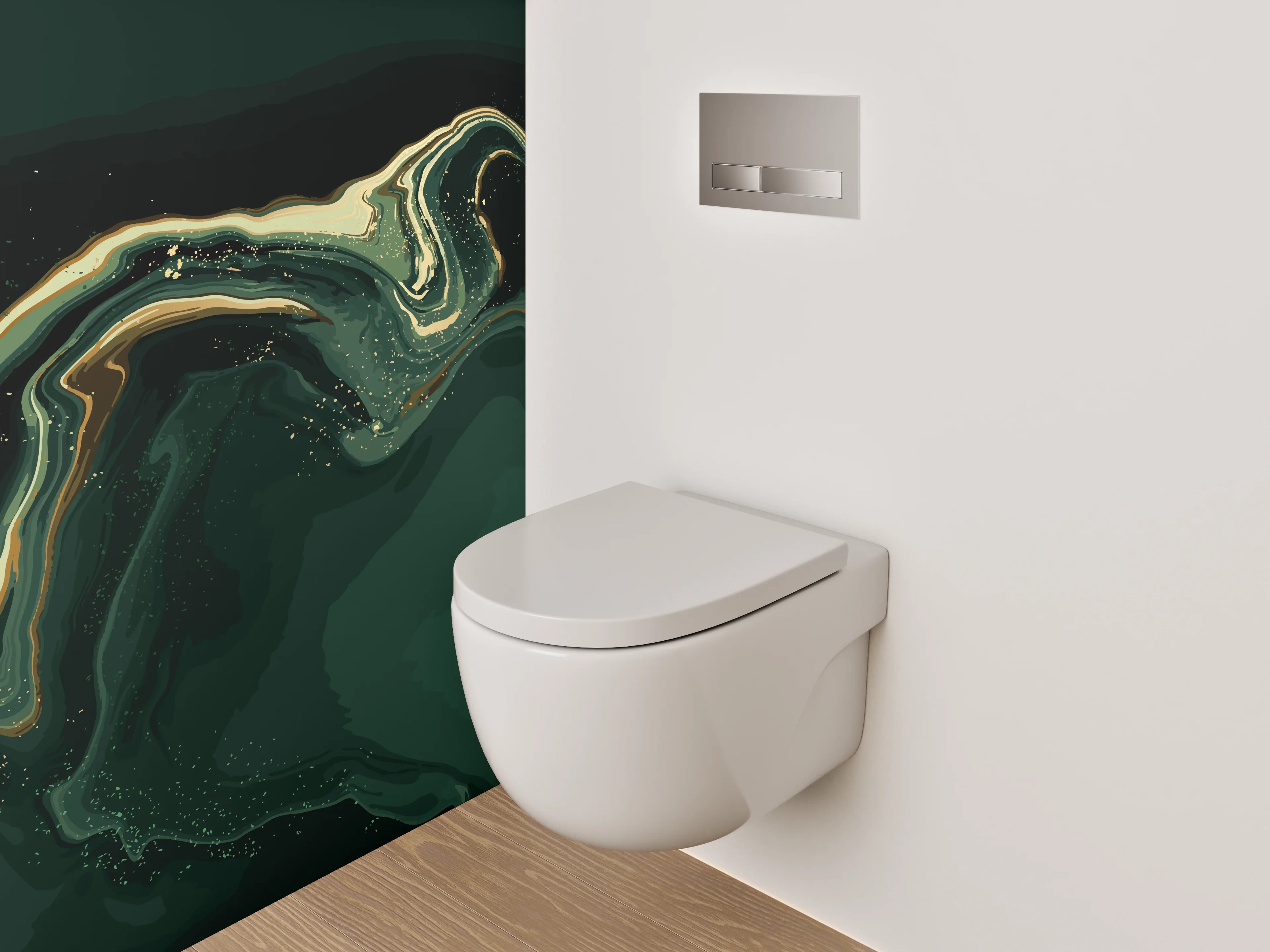 WC-Rückwand - Abstrakte Marmorwellen in Grün und Gold