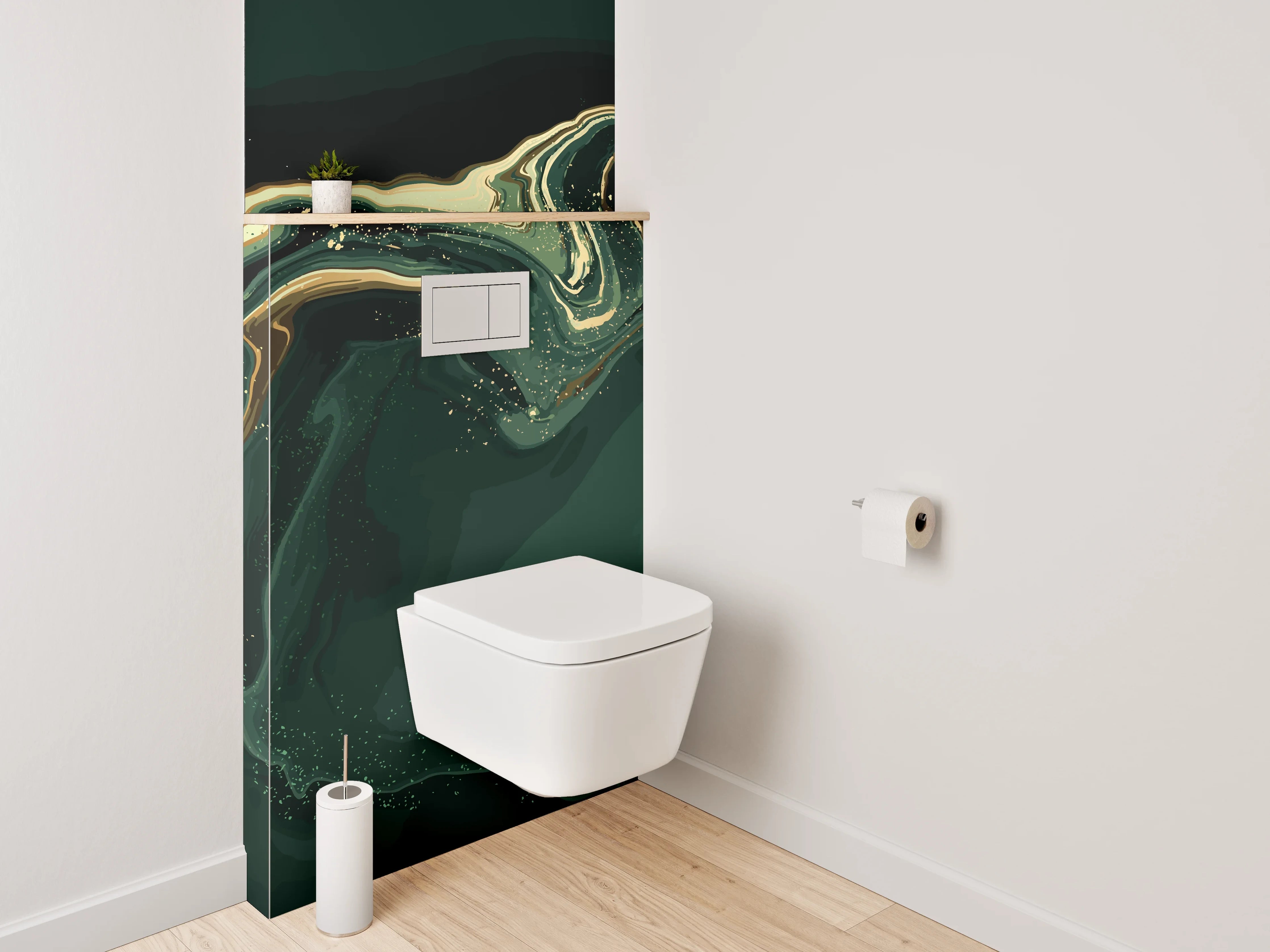 WC-Rückwand - Abstrakte Marmorwellen in Grün und Gold