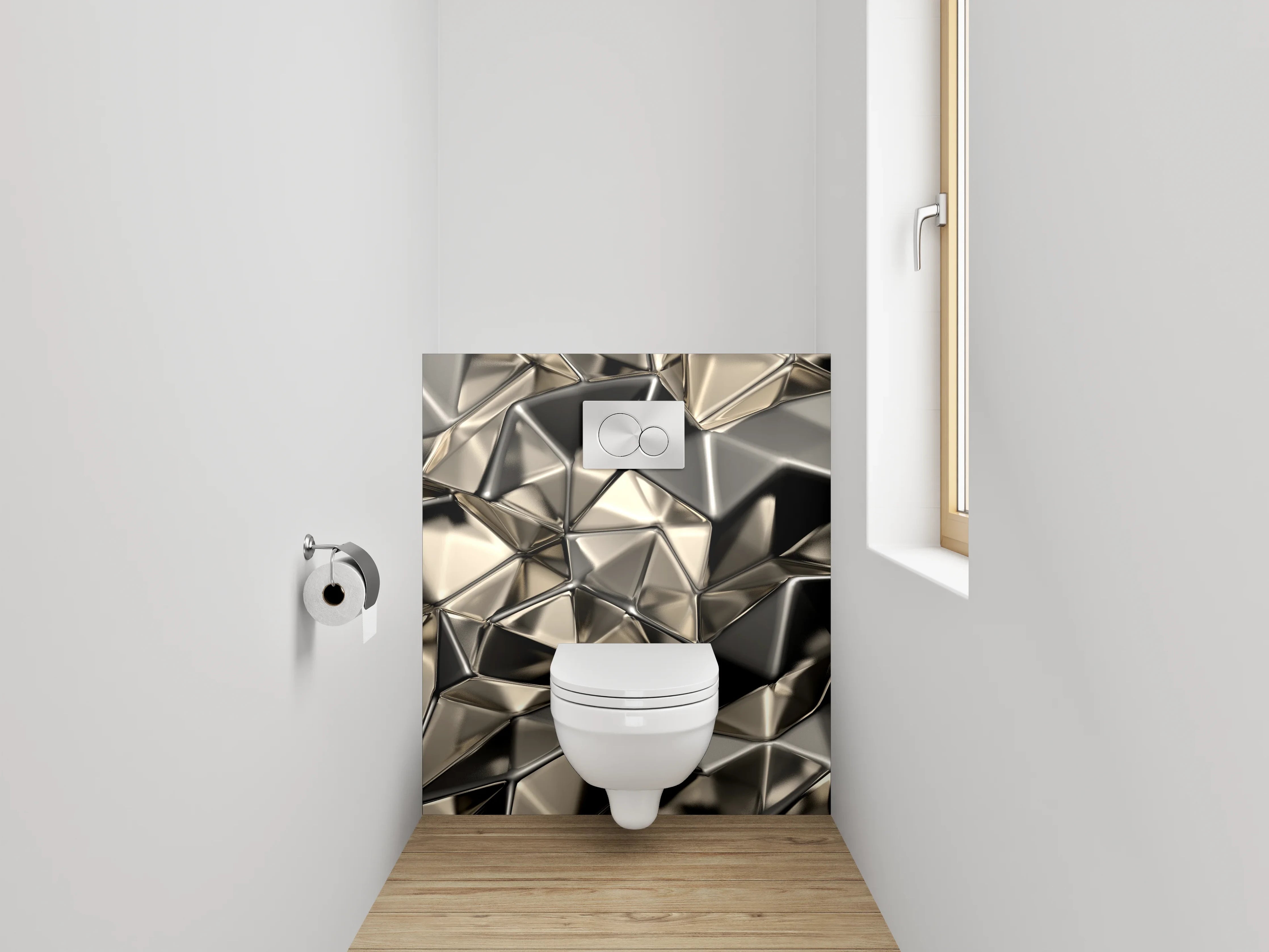 WC-Rückwand - Abstrakte Metall-Optik Geometrie