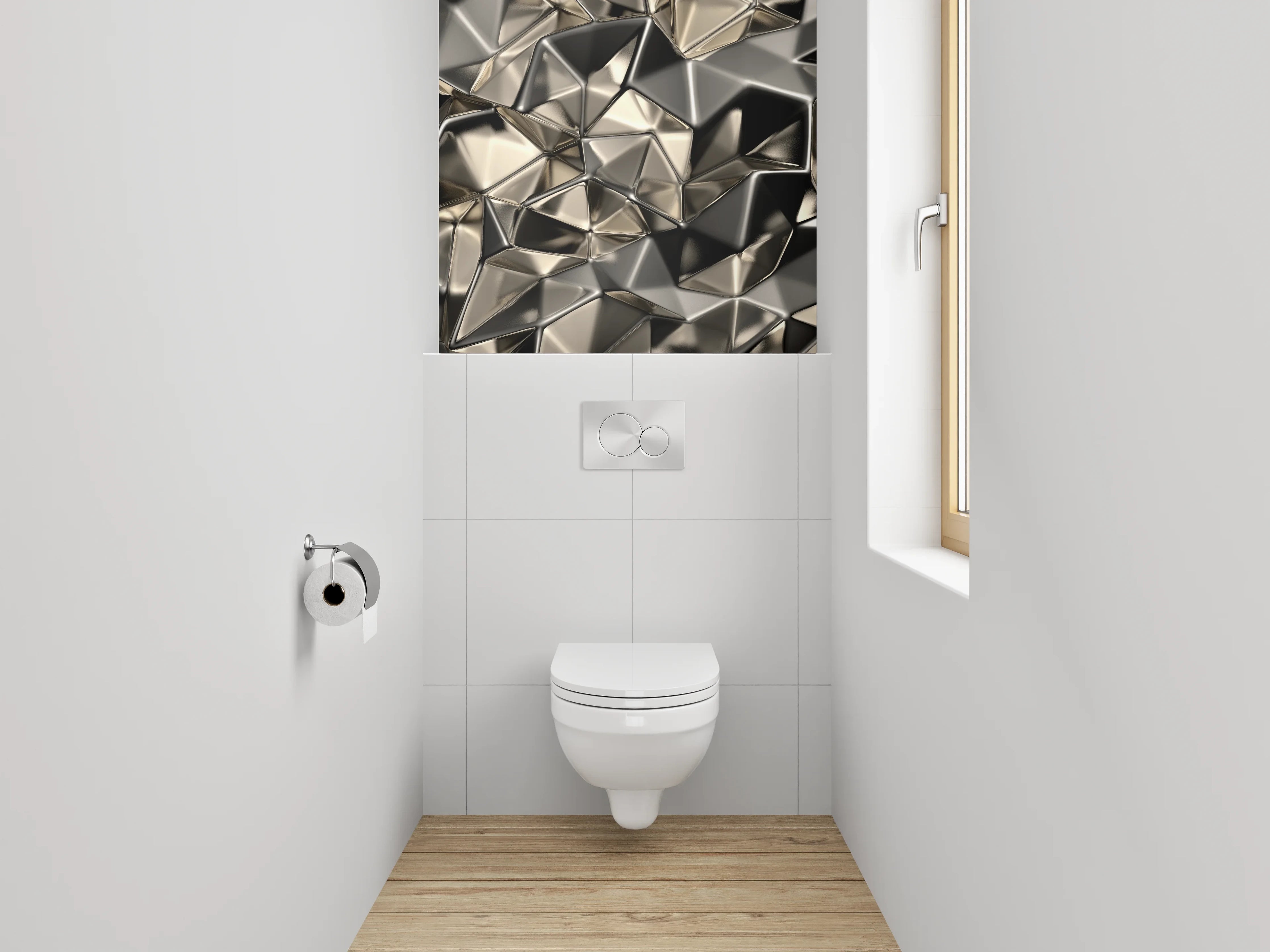 WC-Rückwand - Abstrakte Metall-Optik Geometrie