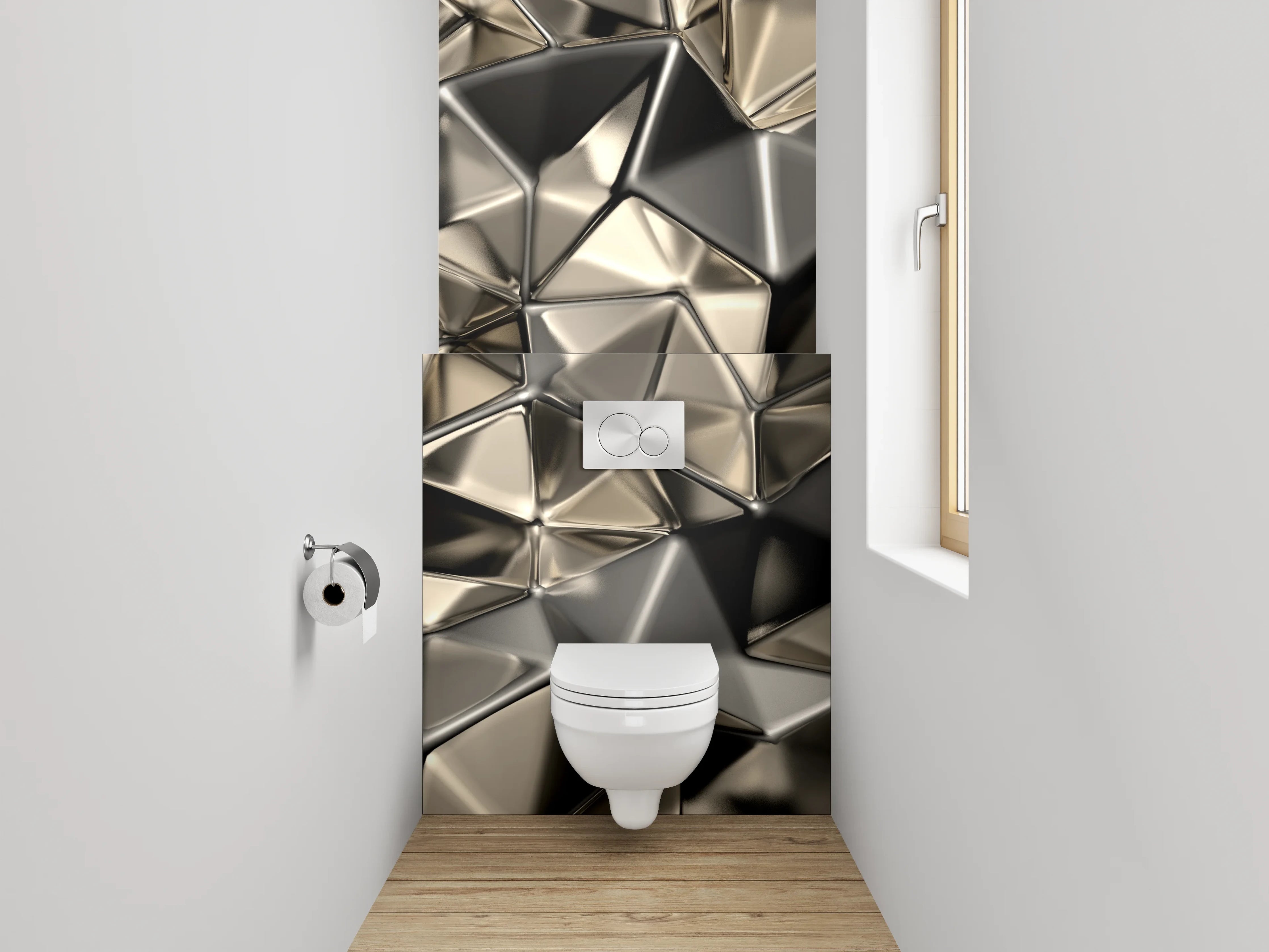 WC-Rückwand - Abstrakte Metall-Optik Geometrie