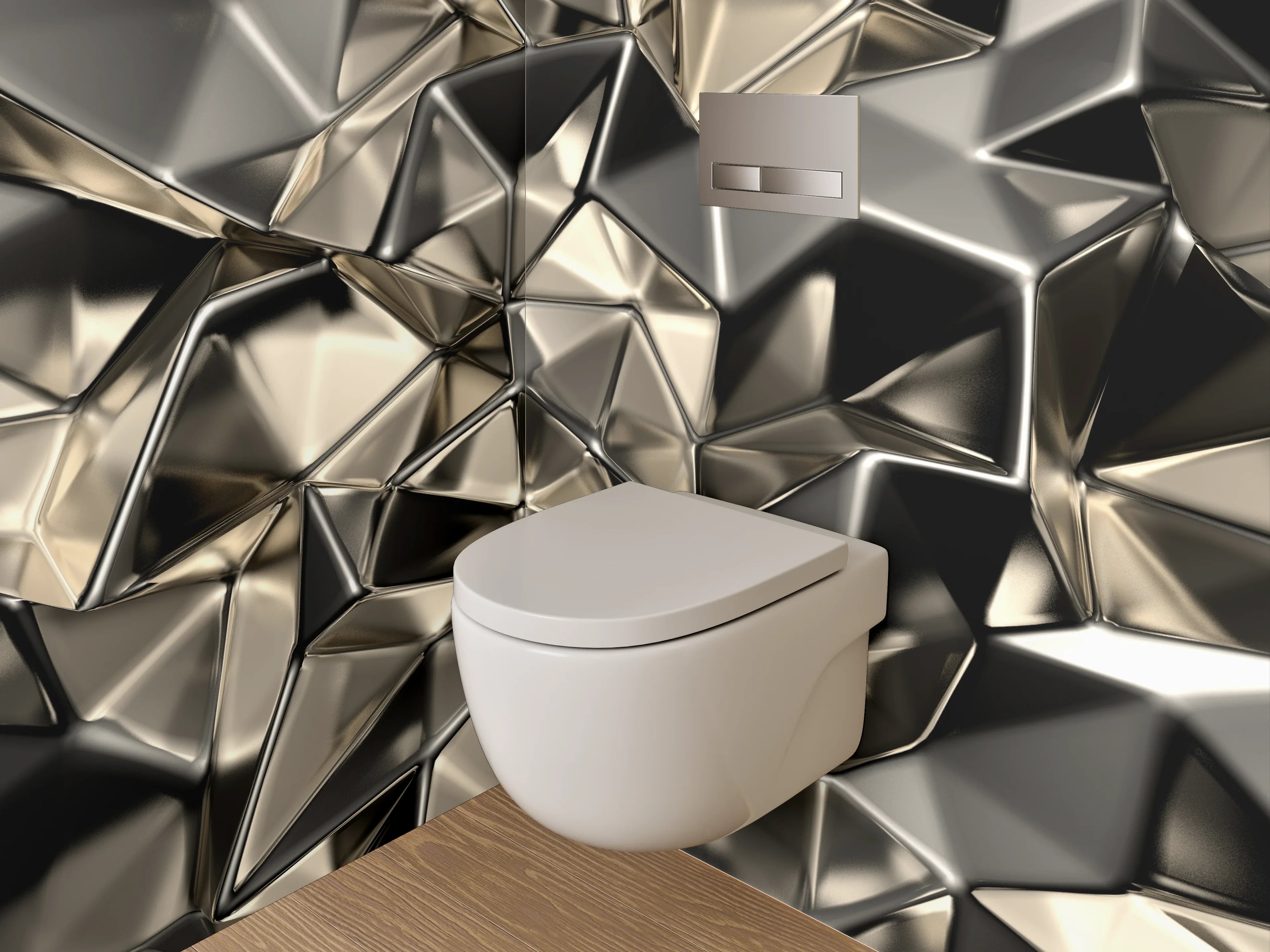 WC-Rückwand - Abstrakte Metall-Optik Geometrie