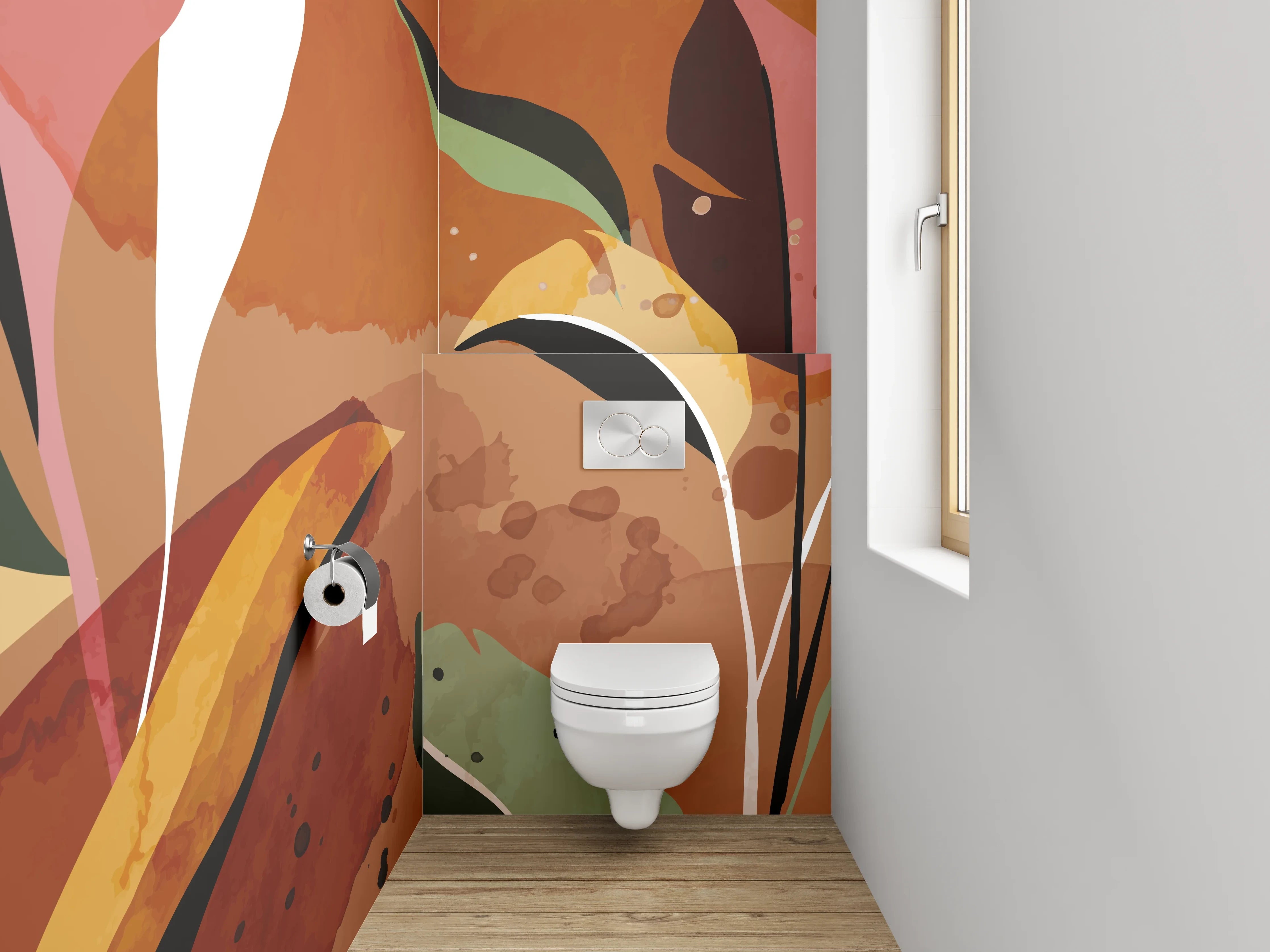 WC-Rückwand - Abstrakte Pflanzen Aquarell Braun