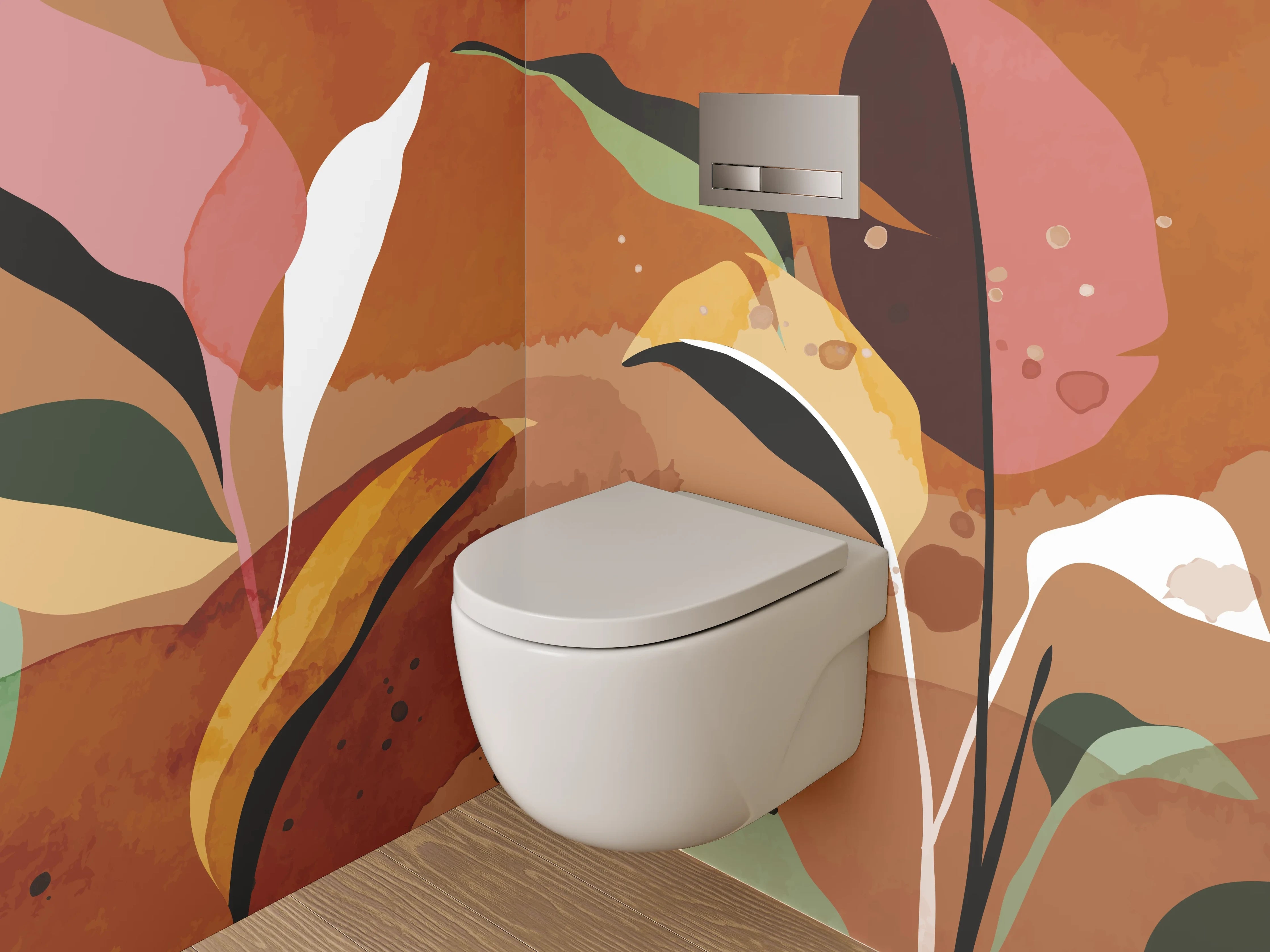WC-Rückwand - Abstrakte Pflanzen Aquarell Braun