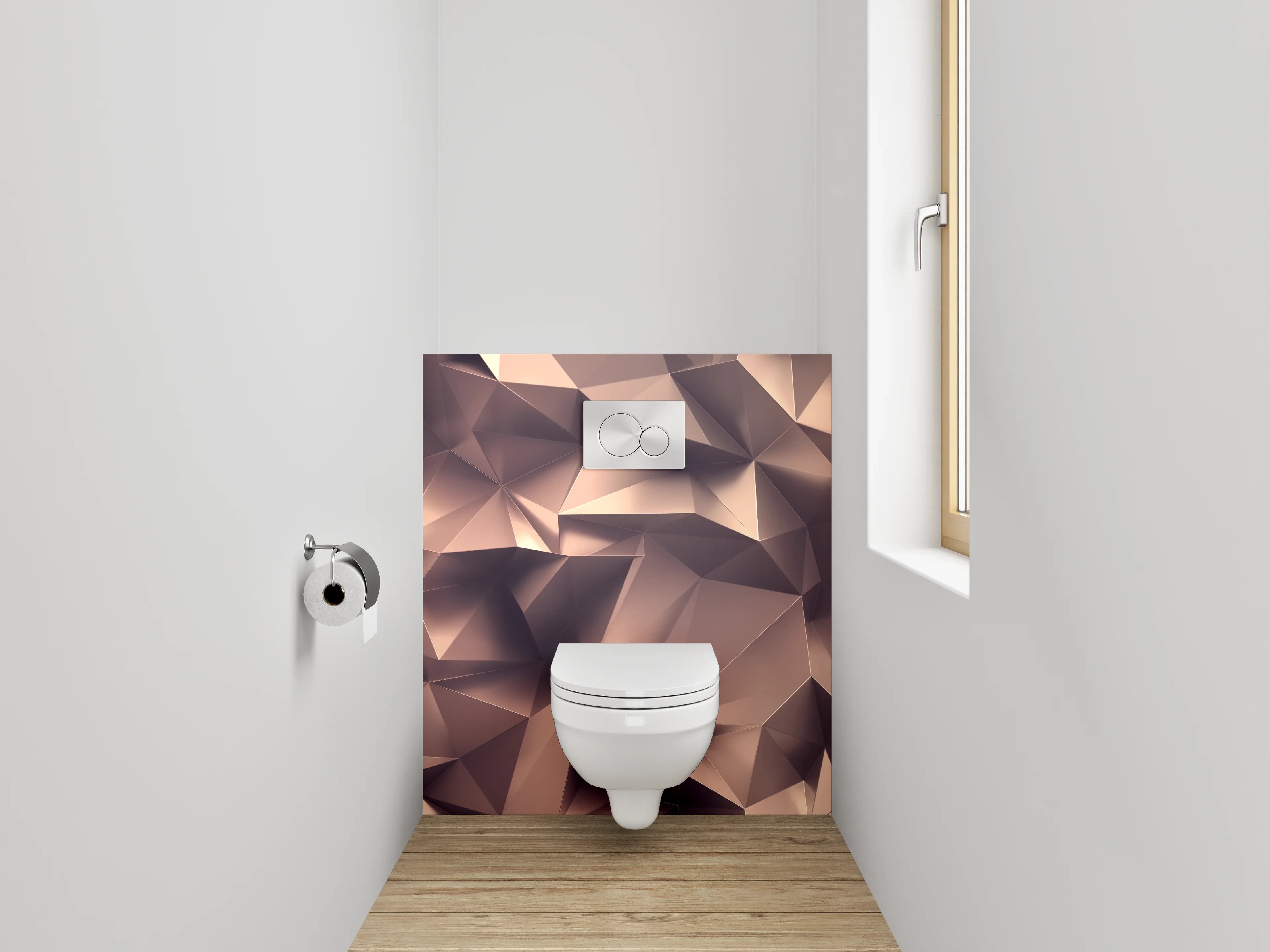 WC-Rückwand - Abstrakte Polygon-Kunst in Kupfer-Braun