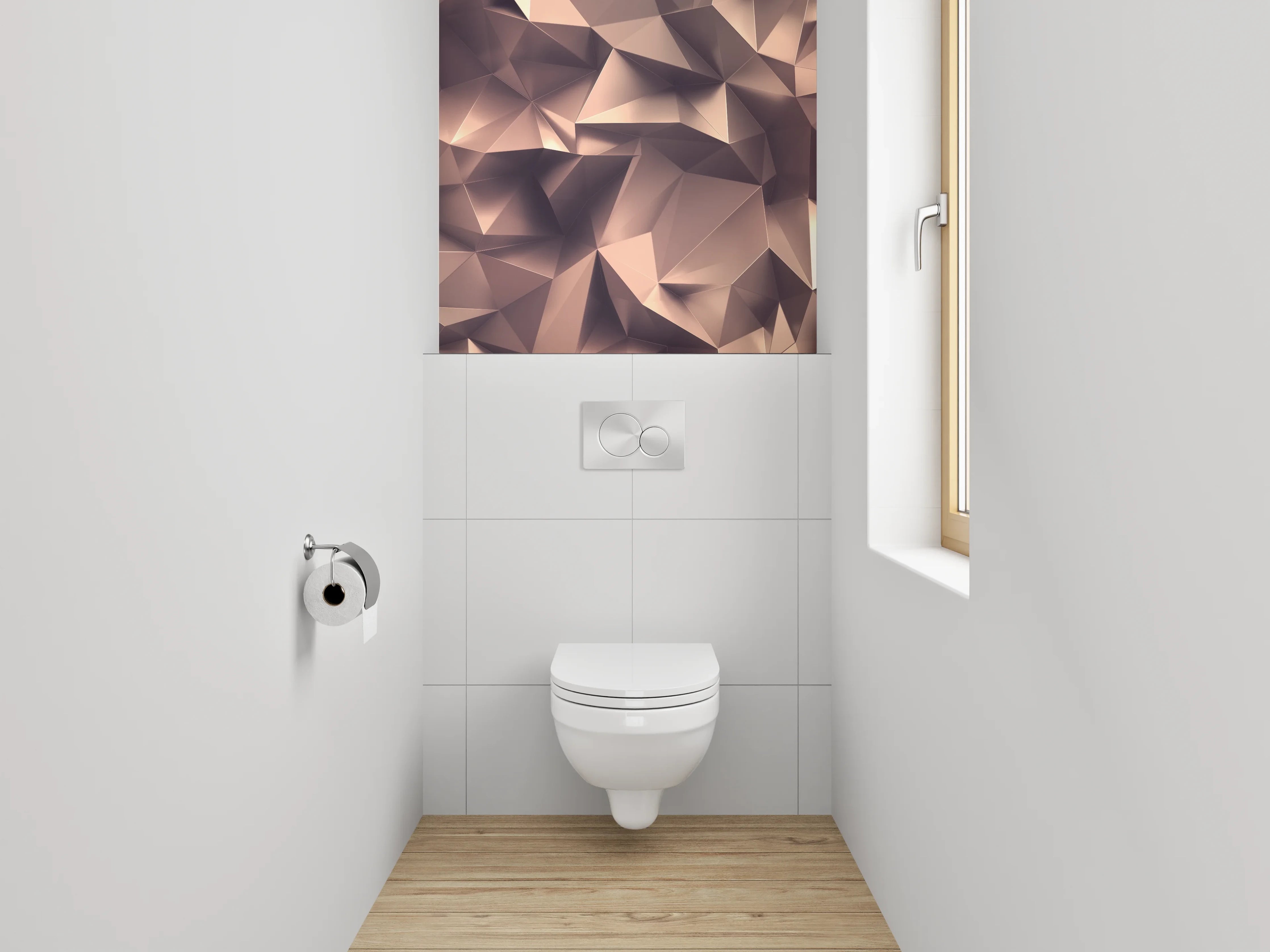 WC-Rückwand - Abstrakte Polygon-Kunst in Kupfer-Braun