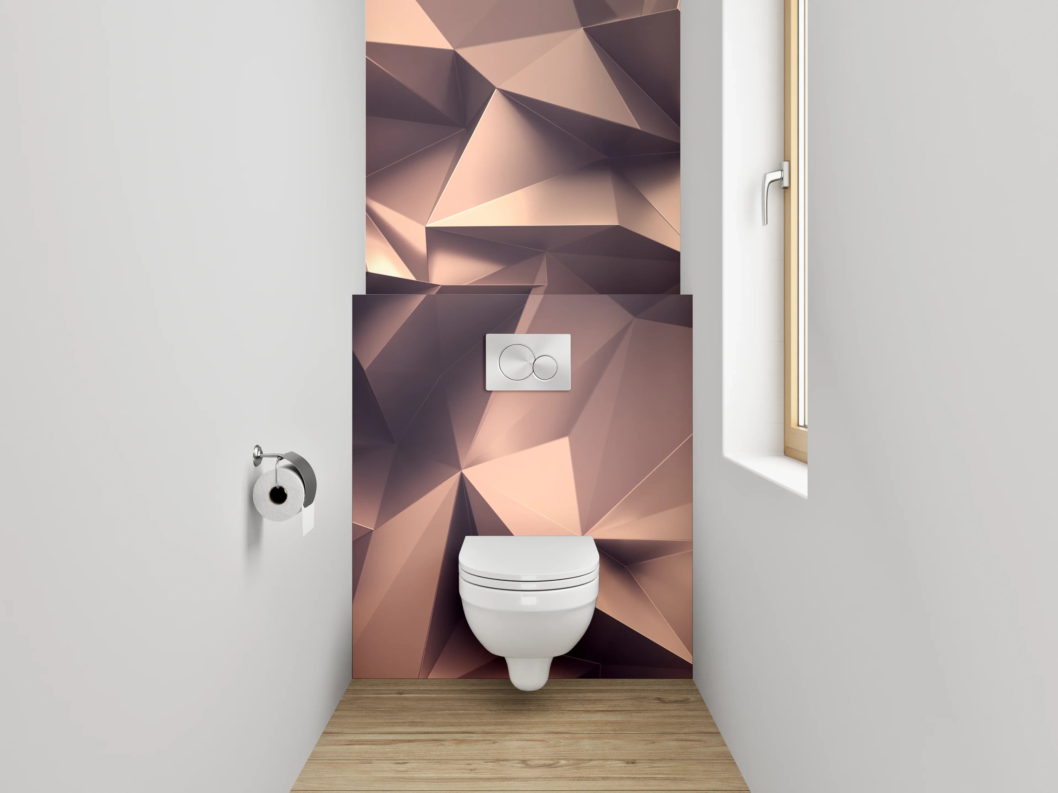 WC-Rückwand - Abstrakte Polygon-Kunst in Kupfer-Braun